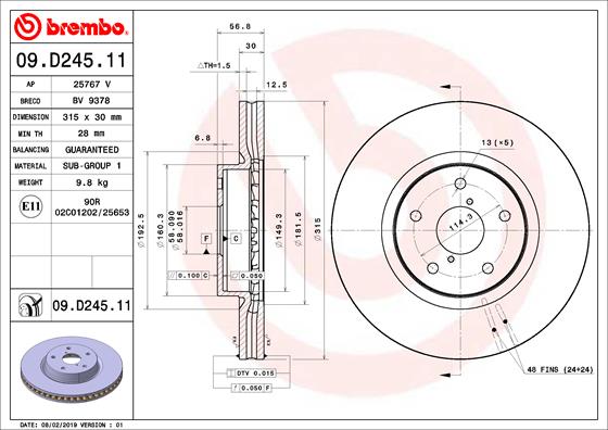 Disc frana 09.D245.11 BREMBO