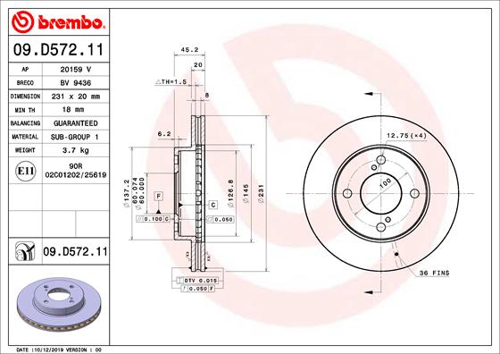 Disc frana 09.D572.11 BREMBO