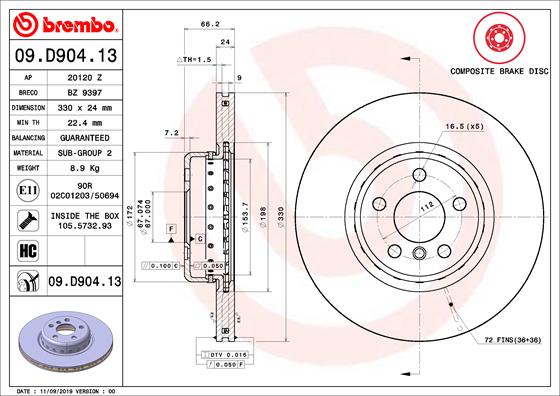 Disc frana 09.D904.13 BREMBO