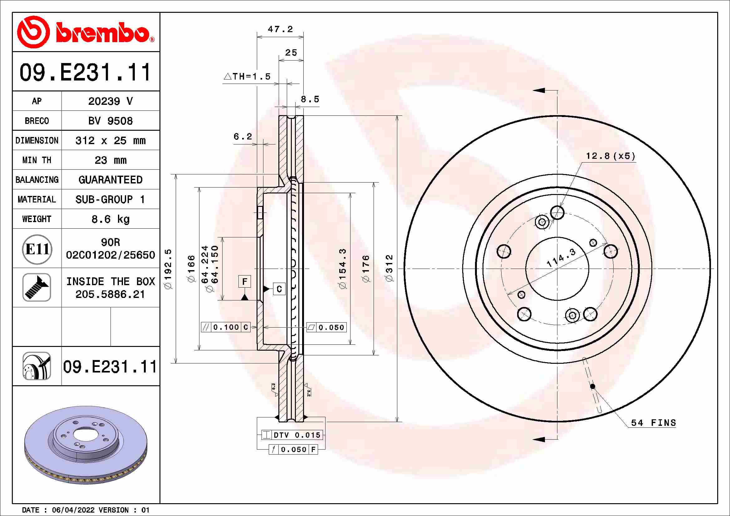 Disc frana 09.E231.11 BREMBO