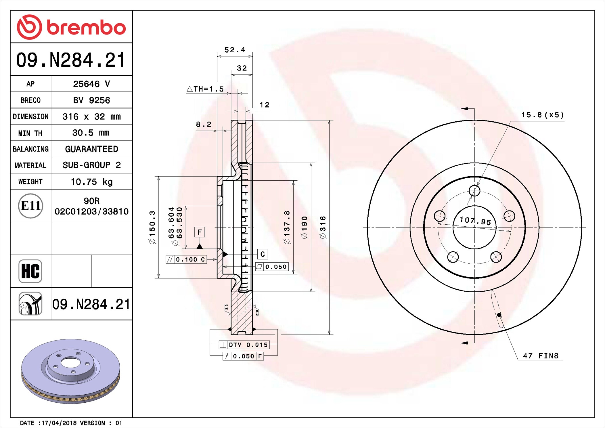 Disc frana 09.N284.21 BREMBO