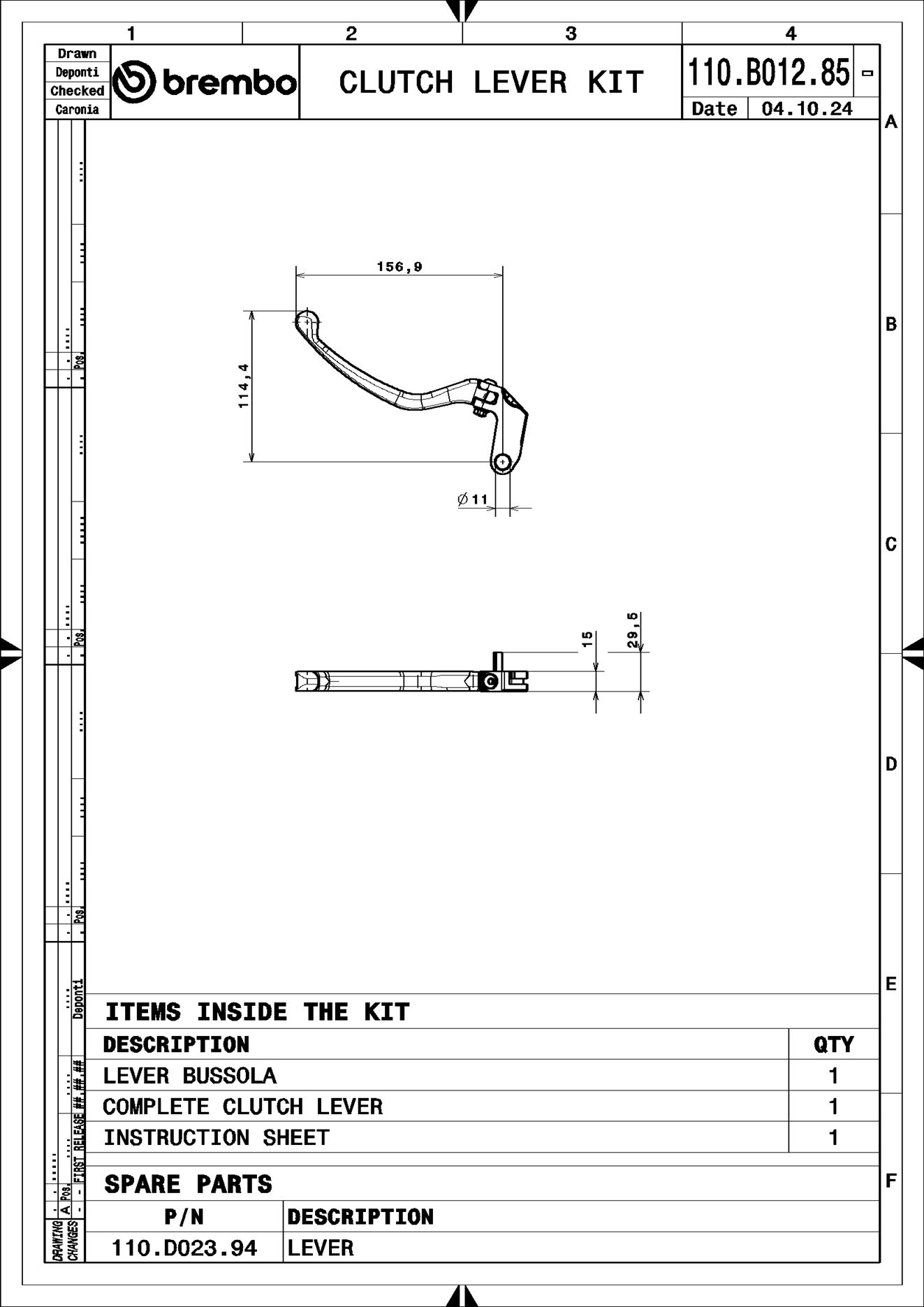 Cilindru frână de mână (vehicul cu 2 roți) 110B01285 BREMBO