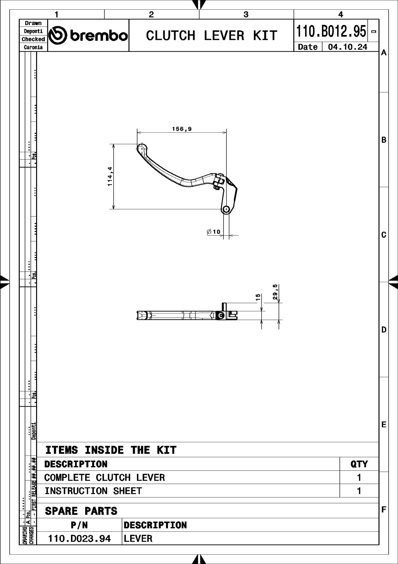 Cilindru frână de mână (vehicul cu 2 roți) 110B01295 BREMBO