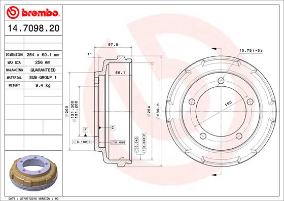 Tambur frana 14.7098.20 BREMBO