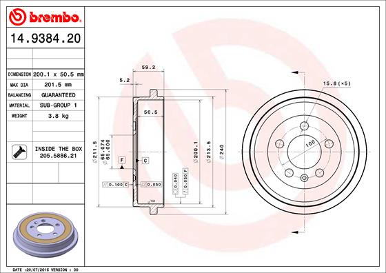 Tambur frana 14.9384.20 BREMBO