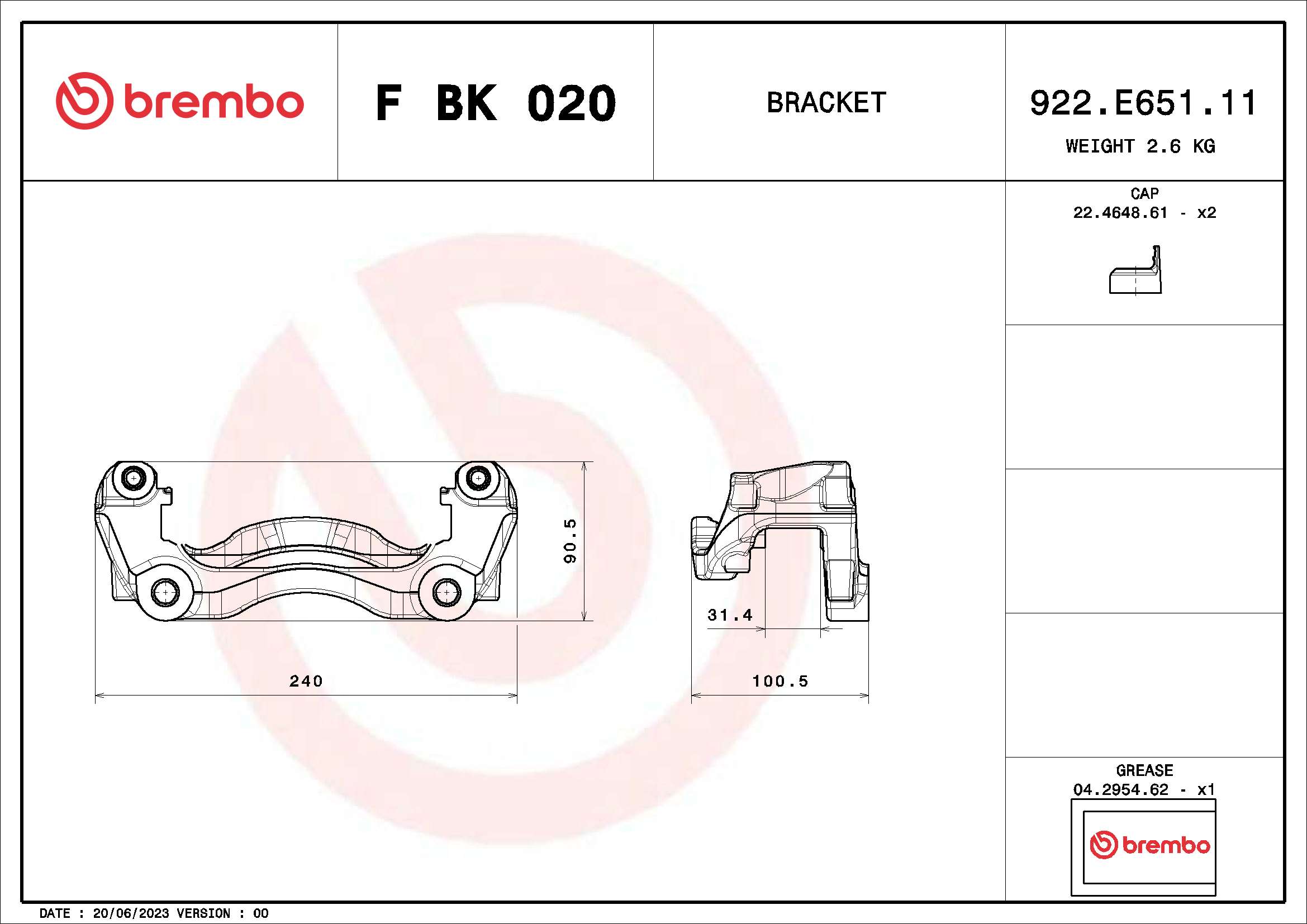 Set montaj etriere frana F BK 020 BREMBO