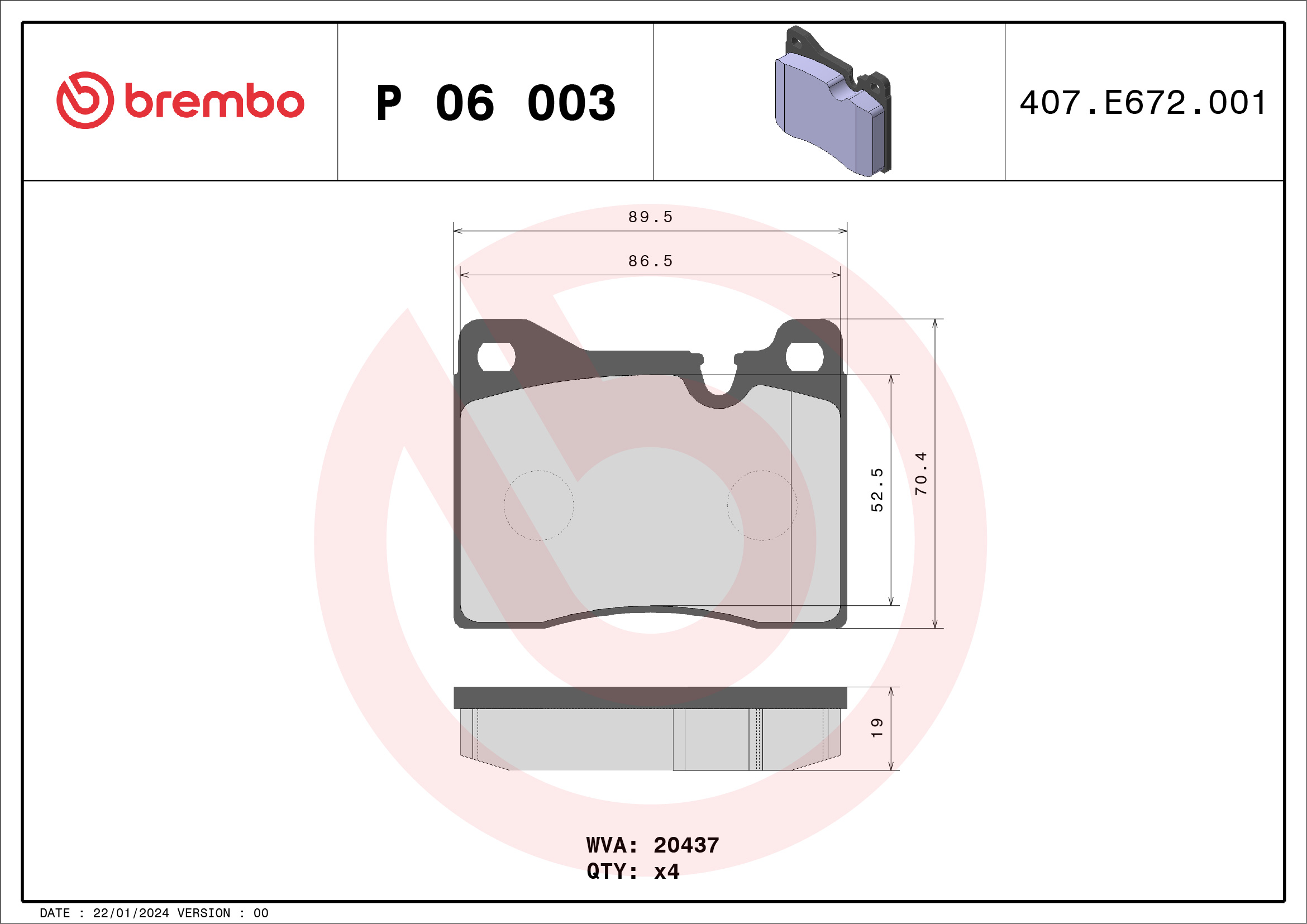 set placute frana,frana disc P 06 003 BREMBO