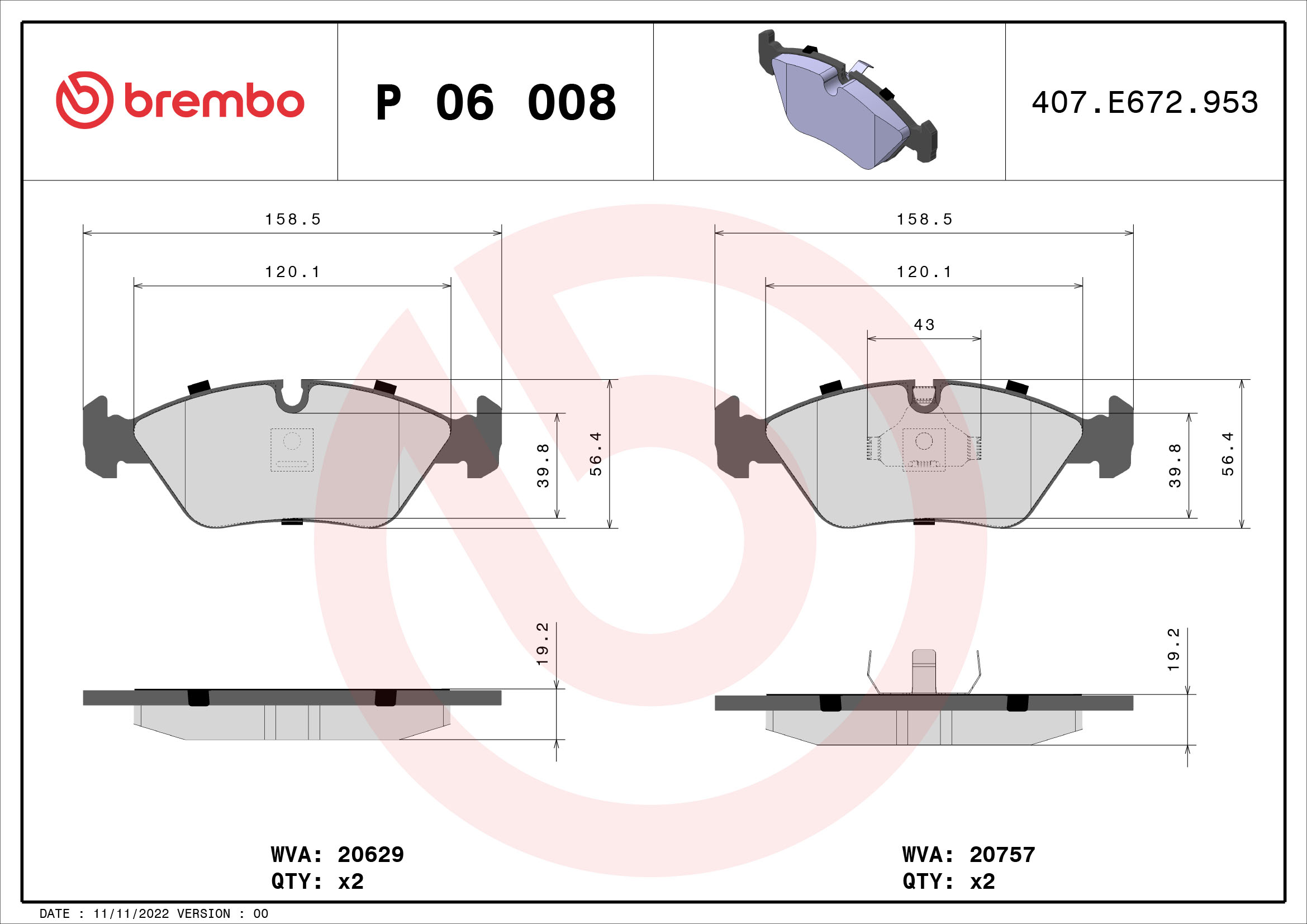 set placute frana,frana disc P 06 008 BREMBO