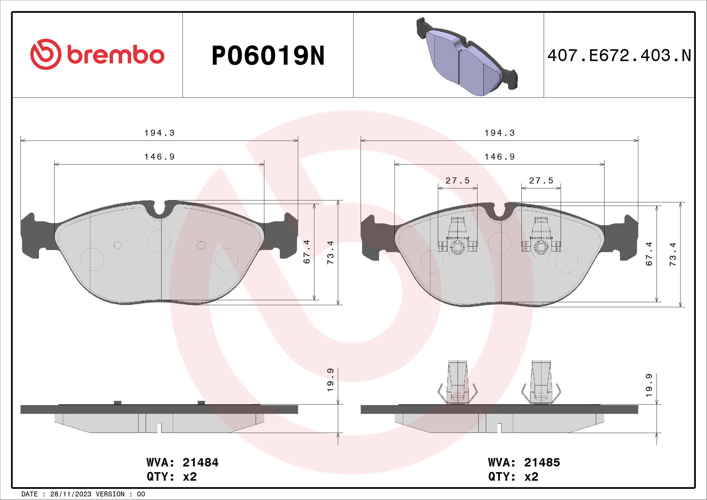 Set placute frana,frana disc P06019N BREMBO