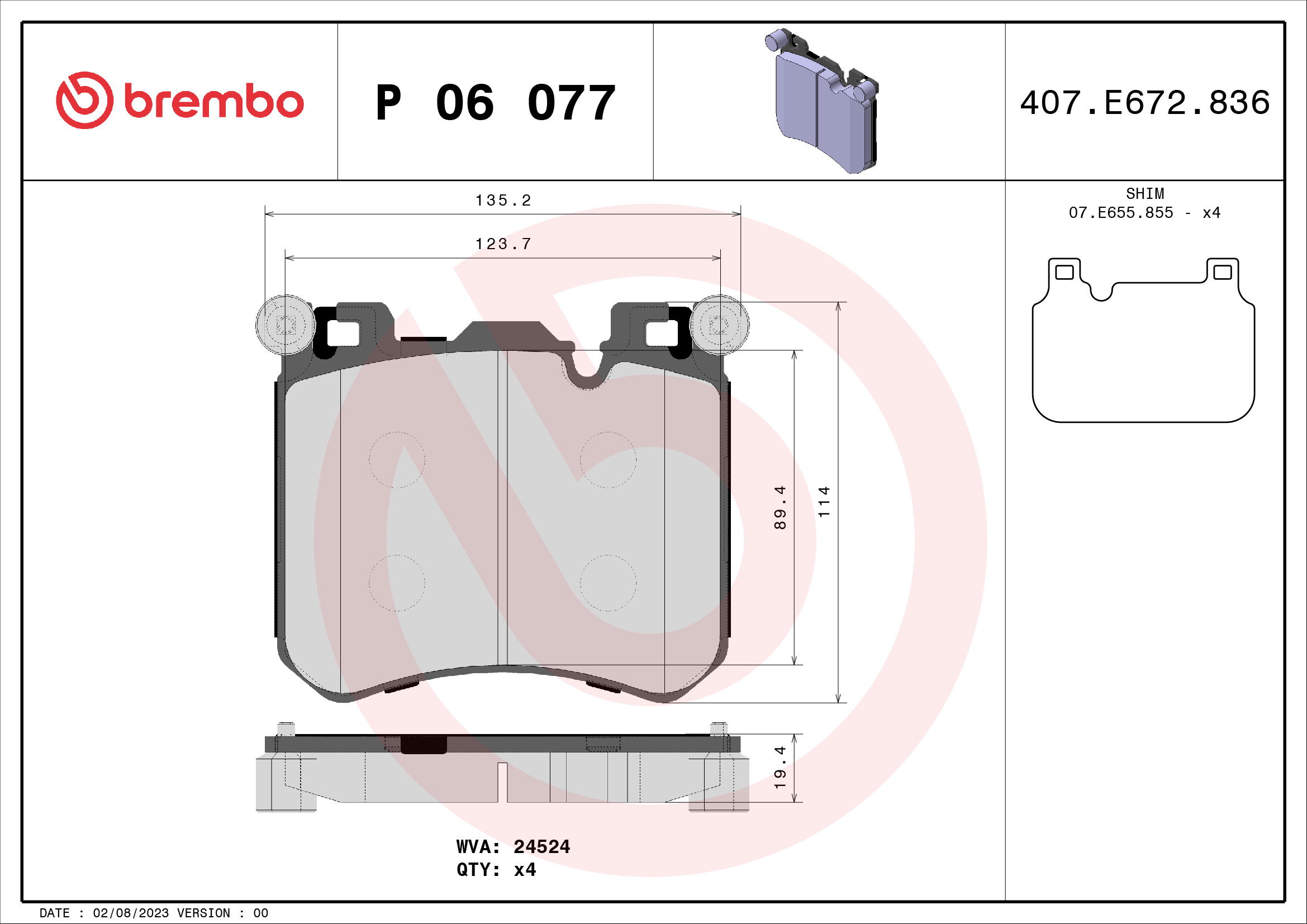 set placute frana,frana disc P 06 077 BREMBO