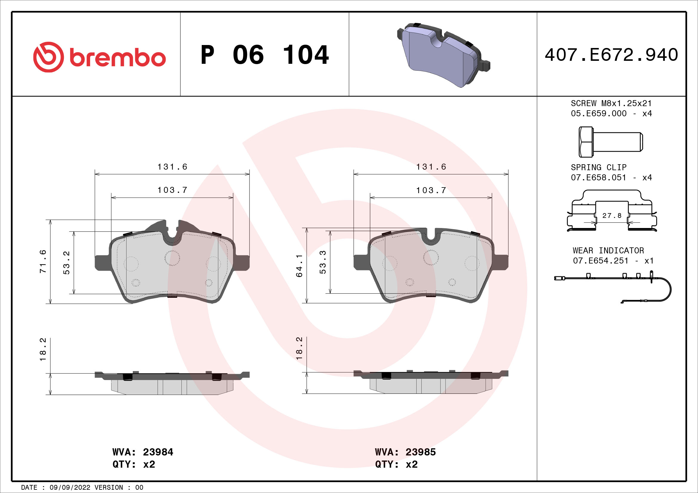 set placute frana,frana disc P 06 104 BREMBO