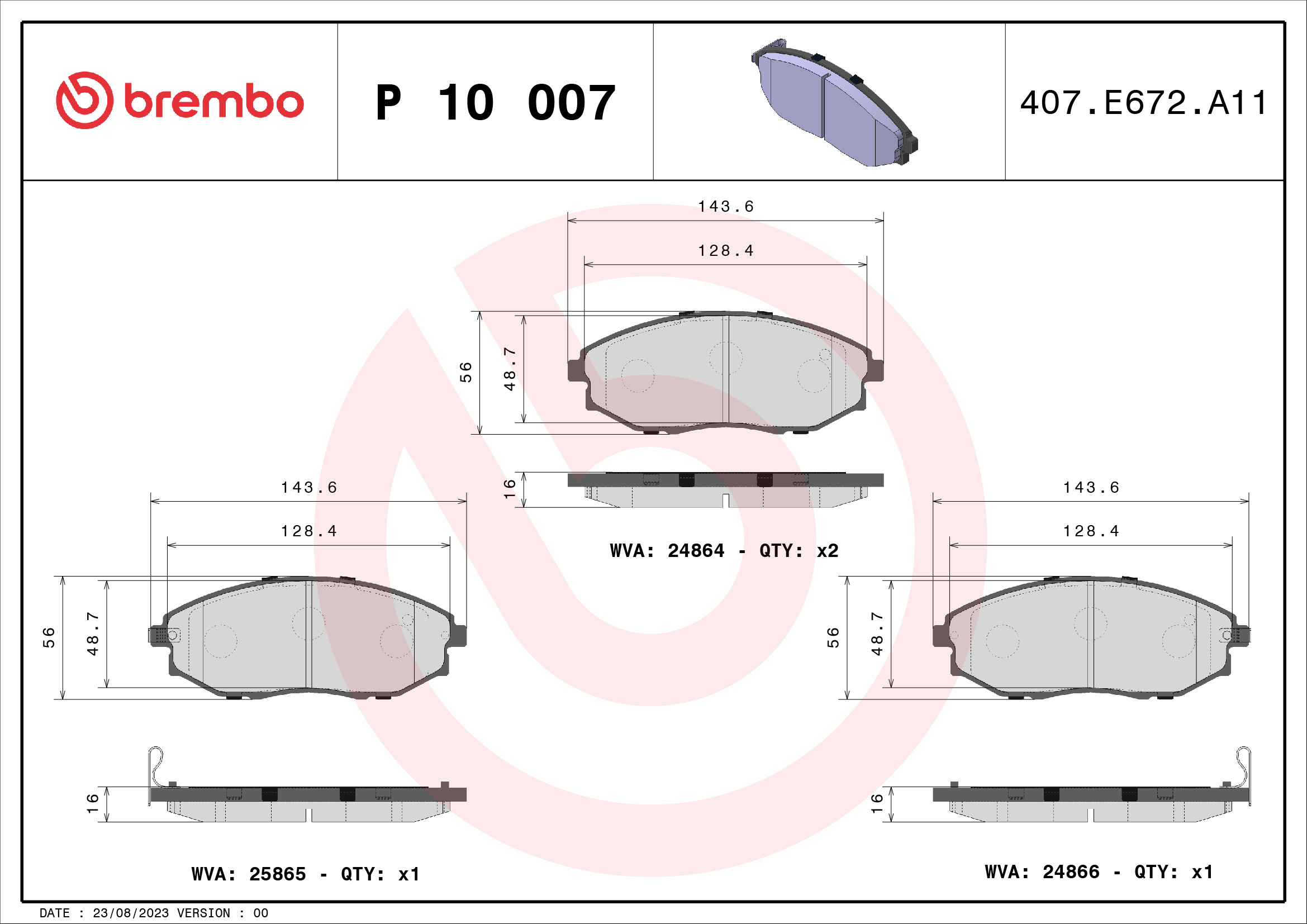 set placute frana,frana disc P 10 007 BREMBO