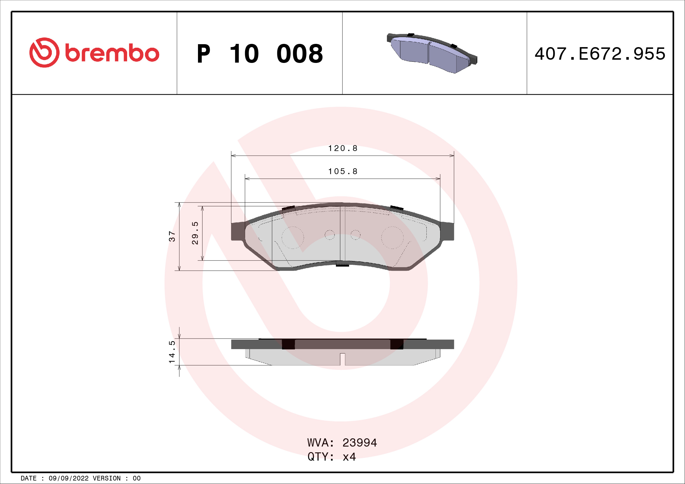 set placute frana,frana disc P 10 008 BREMBO