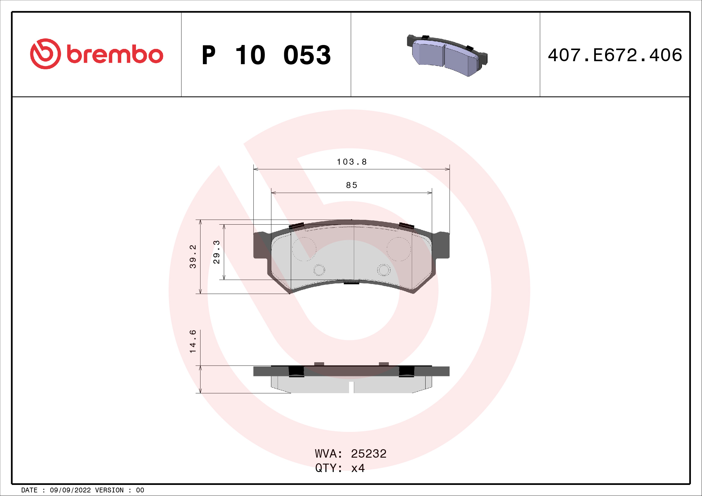 set placute frana,frana disc P 10 053 BREMBO