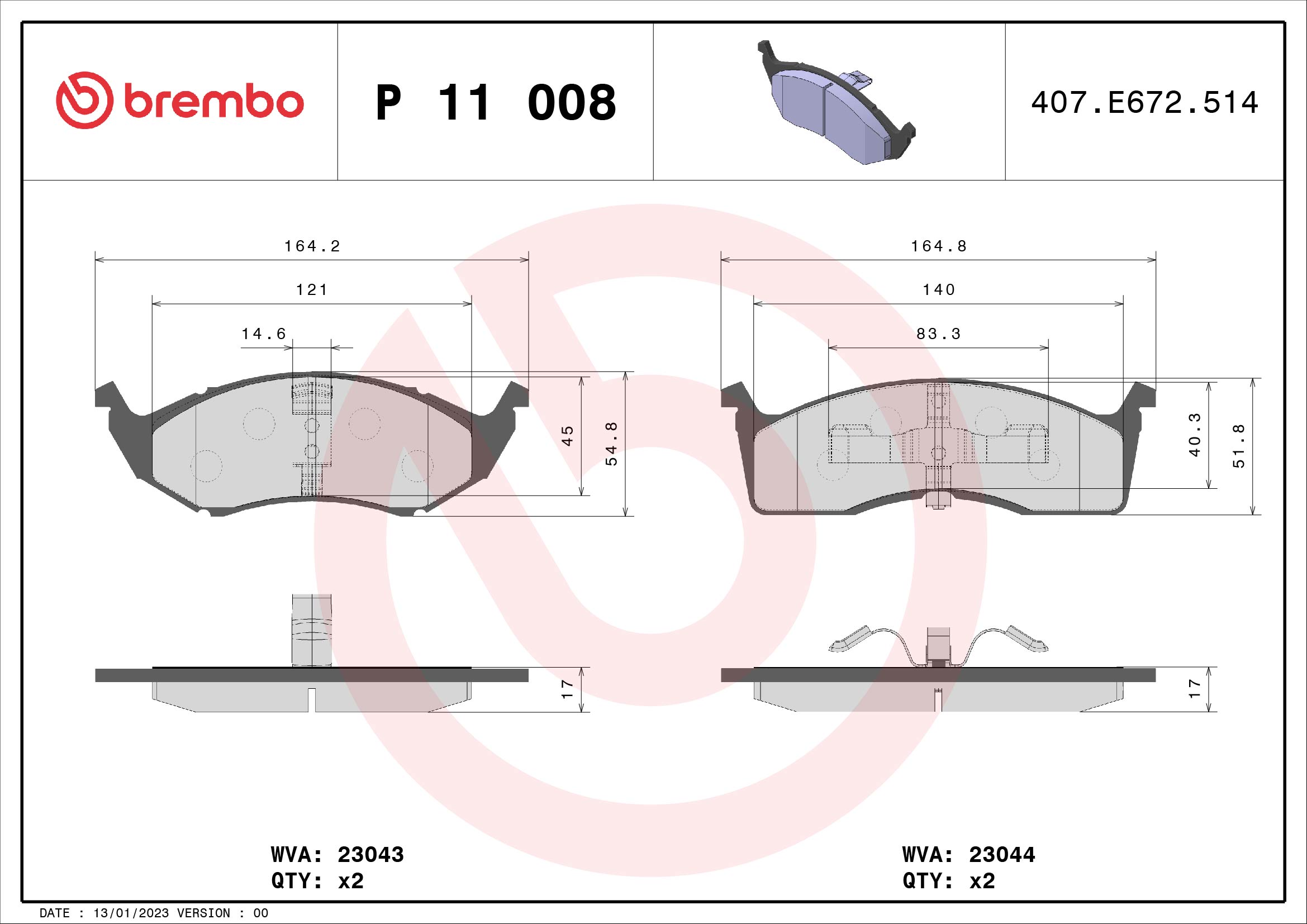 set placute frana,frana disc P 11 008 BREMBO