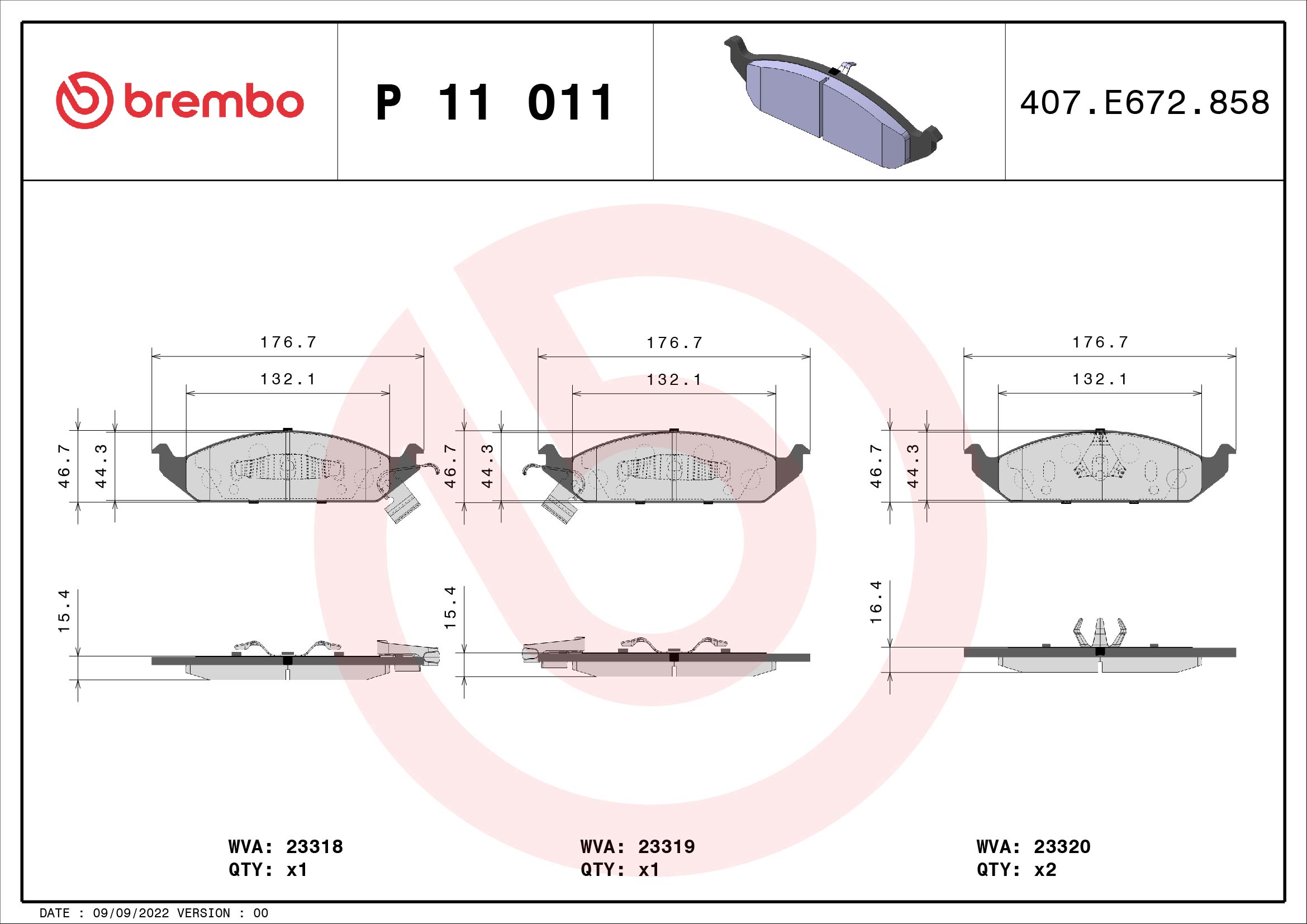 set placute frana,frana disc P 11 011 BREMBO