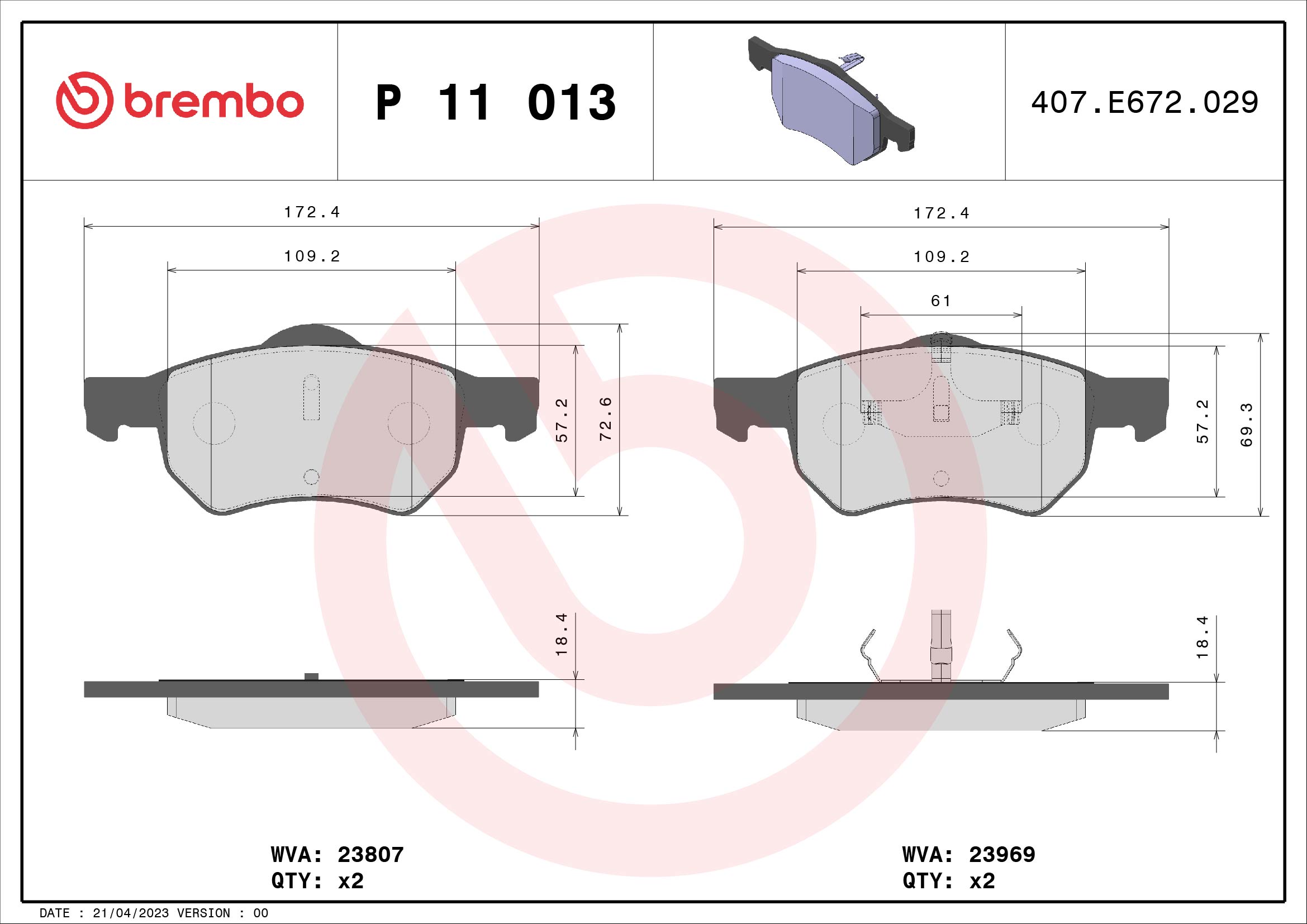 set placute frana,frana disc P 11 013 BREMBO