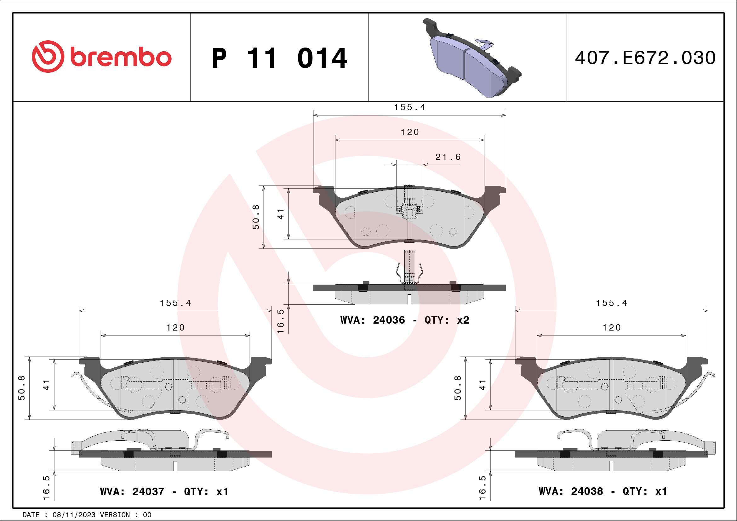 set placute frana,frana disc P 11 014 BREMBO
