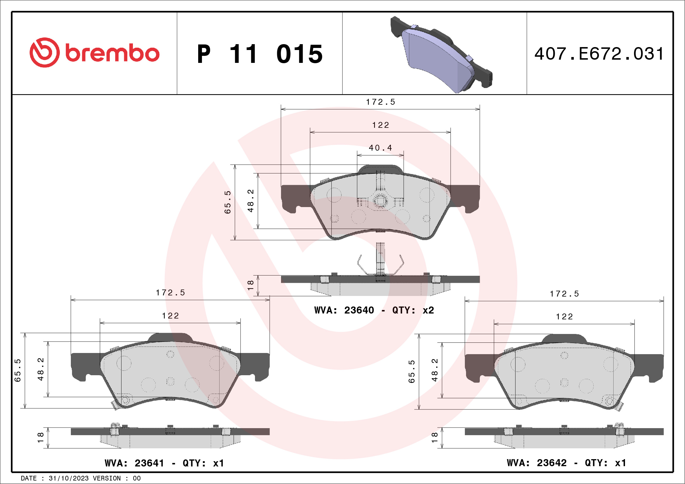 set placute frana,frana disc P 11 015 BREMBO