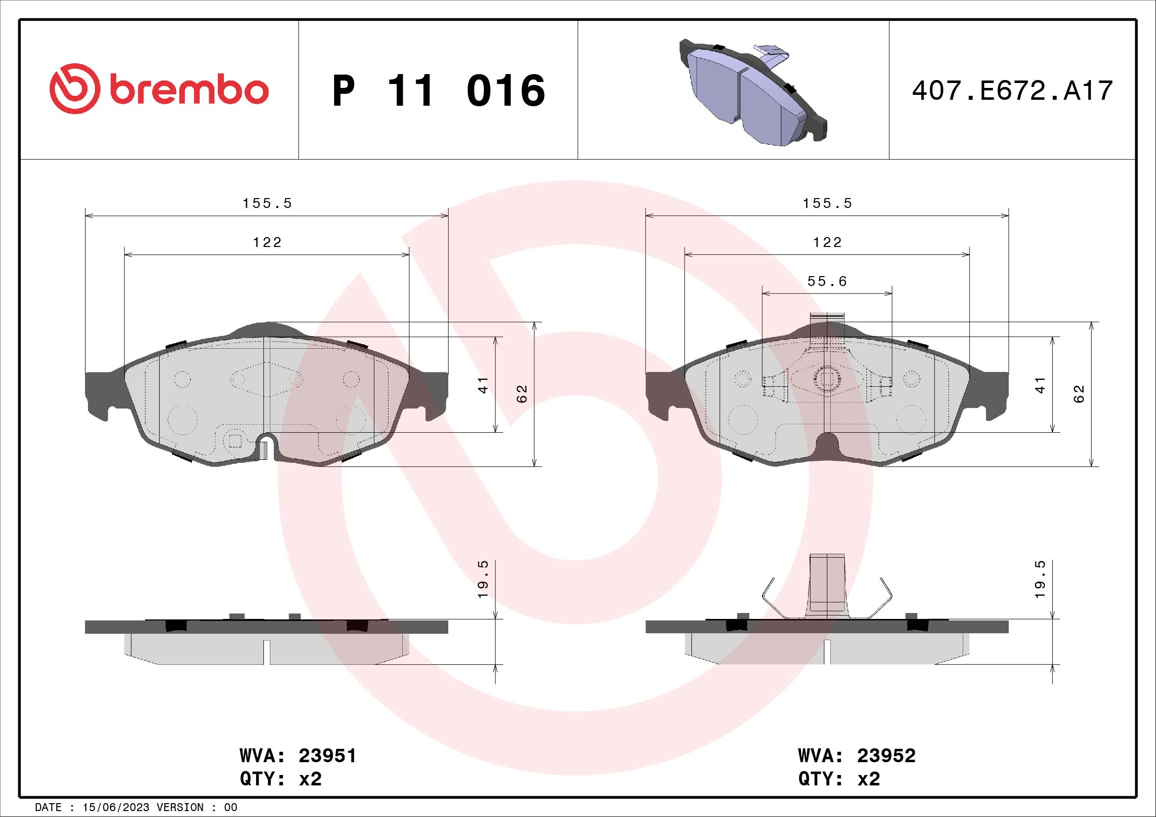set placute frana,frana disc P 11 016 BREMBO