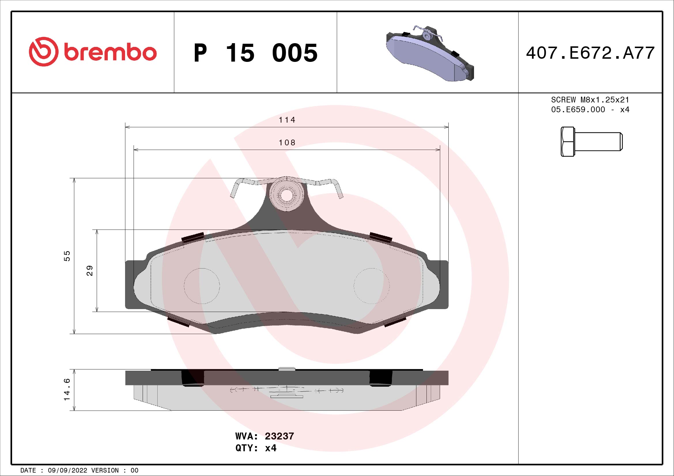 set placute frana,frana disc P 15 005 BREMBO