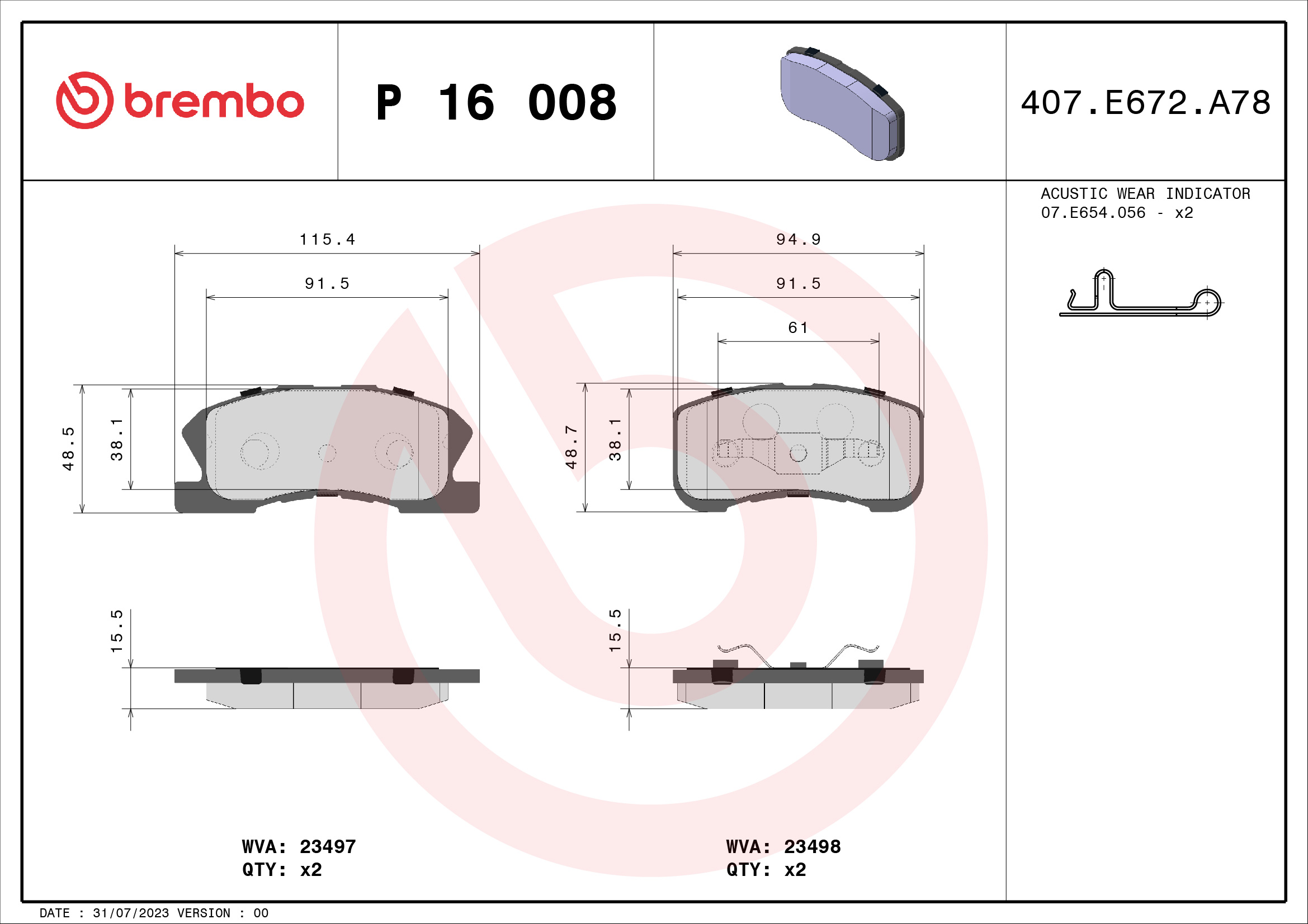 set placute frana,frana disc P 16 008 BREMBO