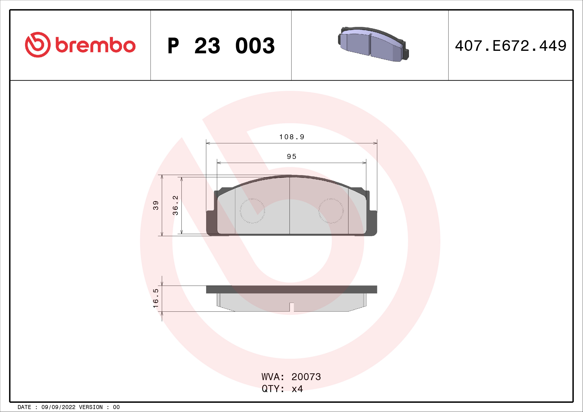 set placute frana,frana disc P 23 003 BREMBO
