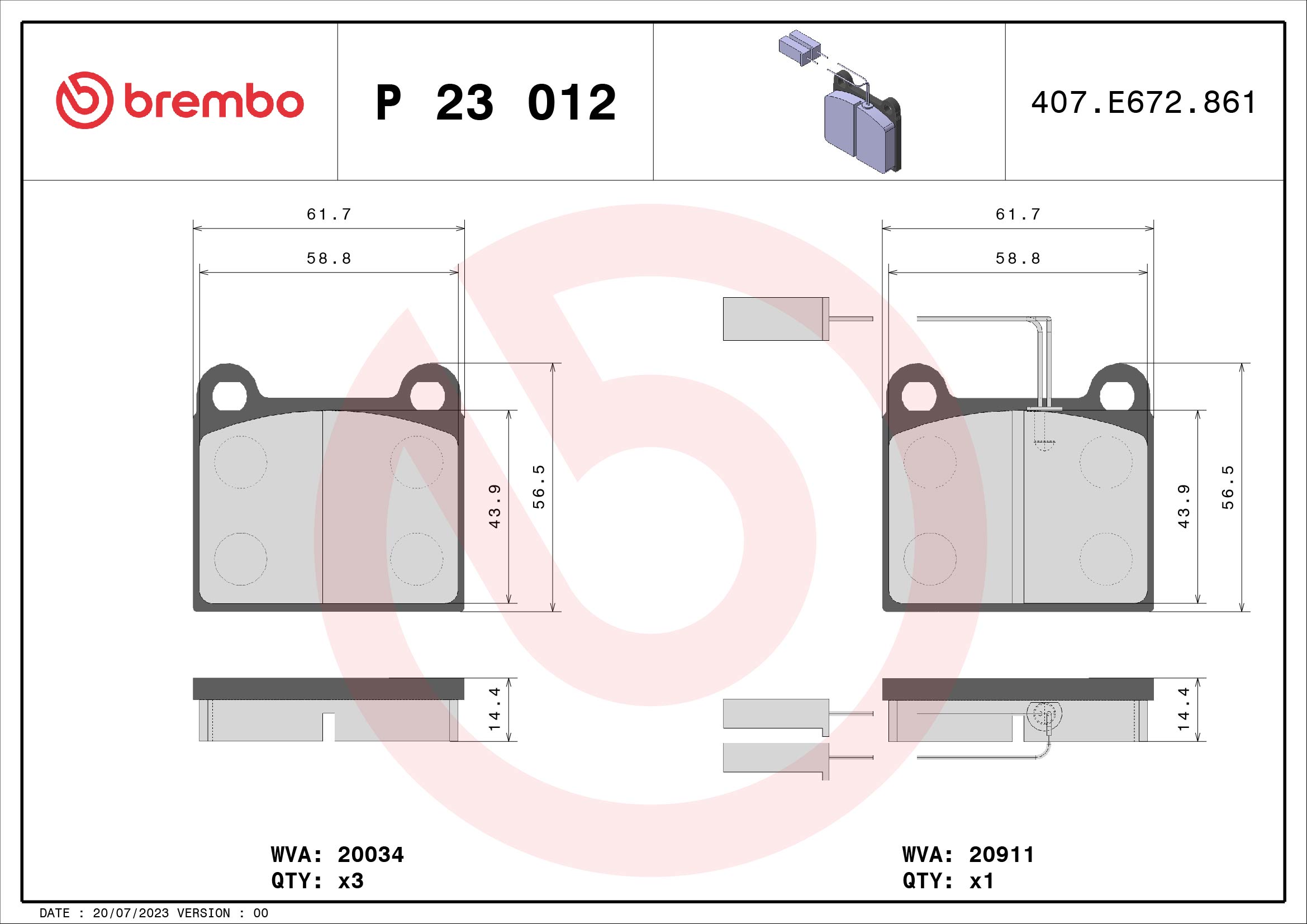 set placute frana,frana disc P 23 012 BREMBO