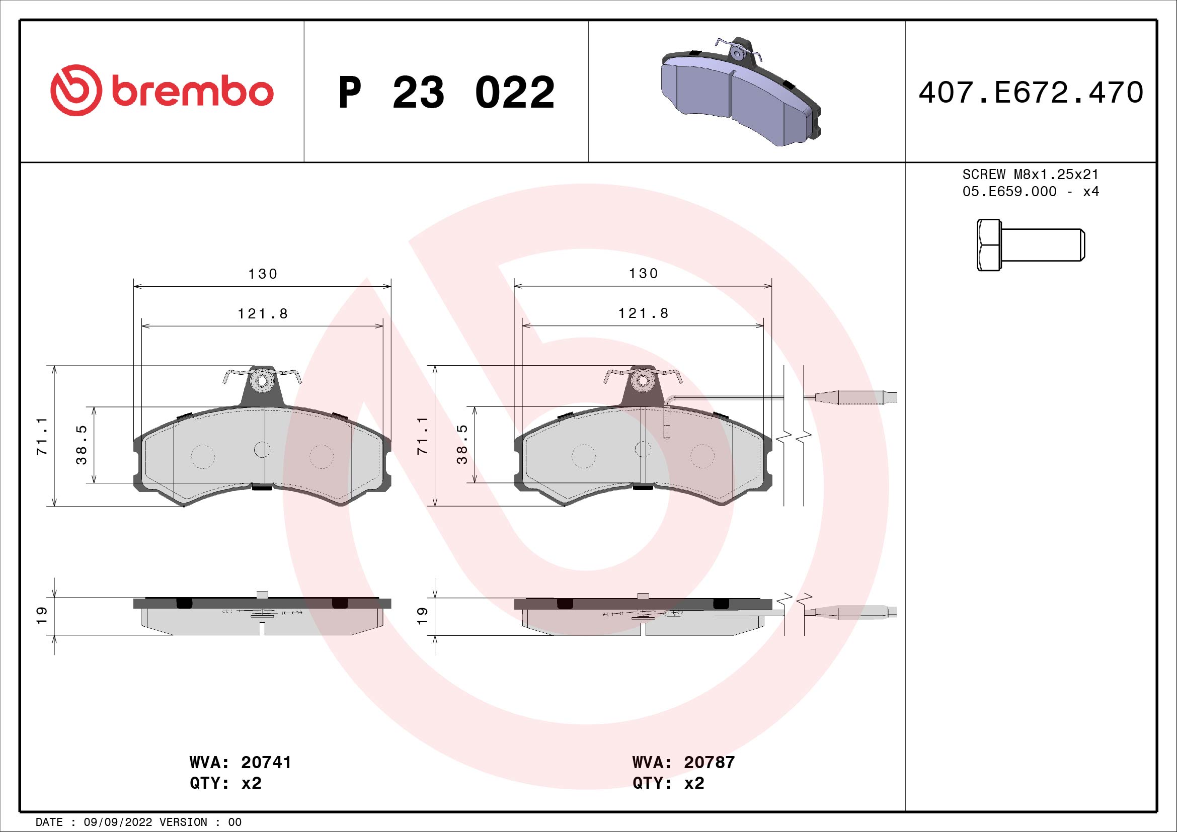 set placute frana,frana disc P 23 022 BREMBO