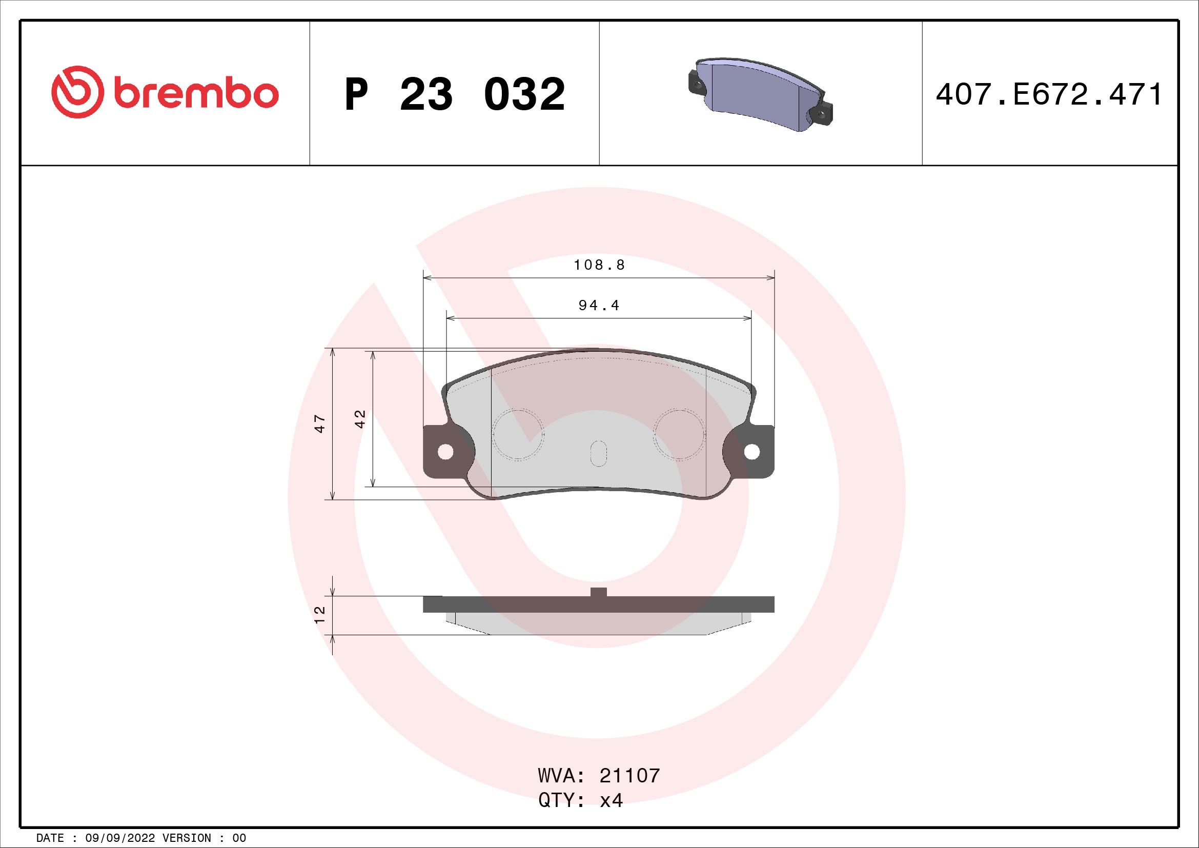 set placute frana,frana disc P 23 032 BREMBO