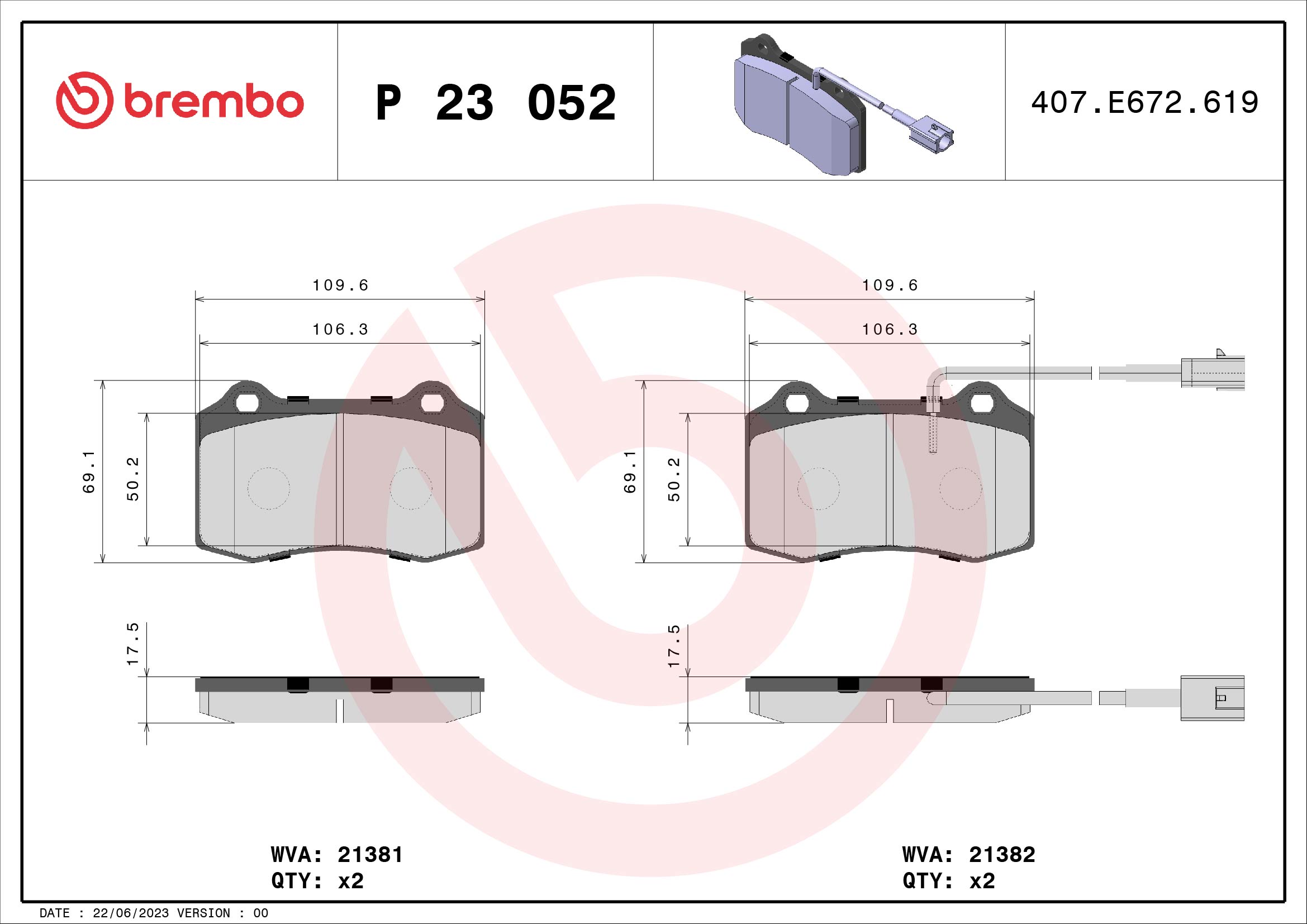 set placute frana,frana disc P 23 052 BREMBO