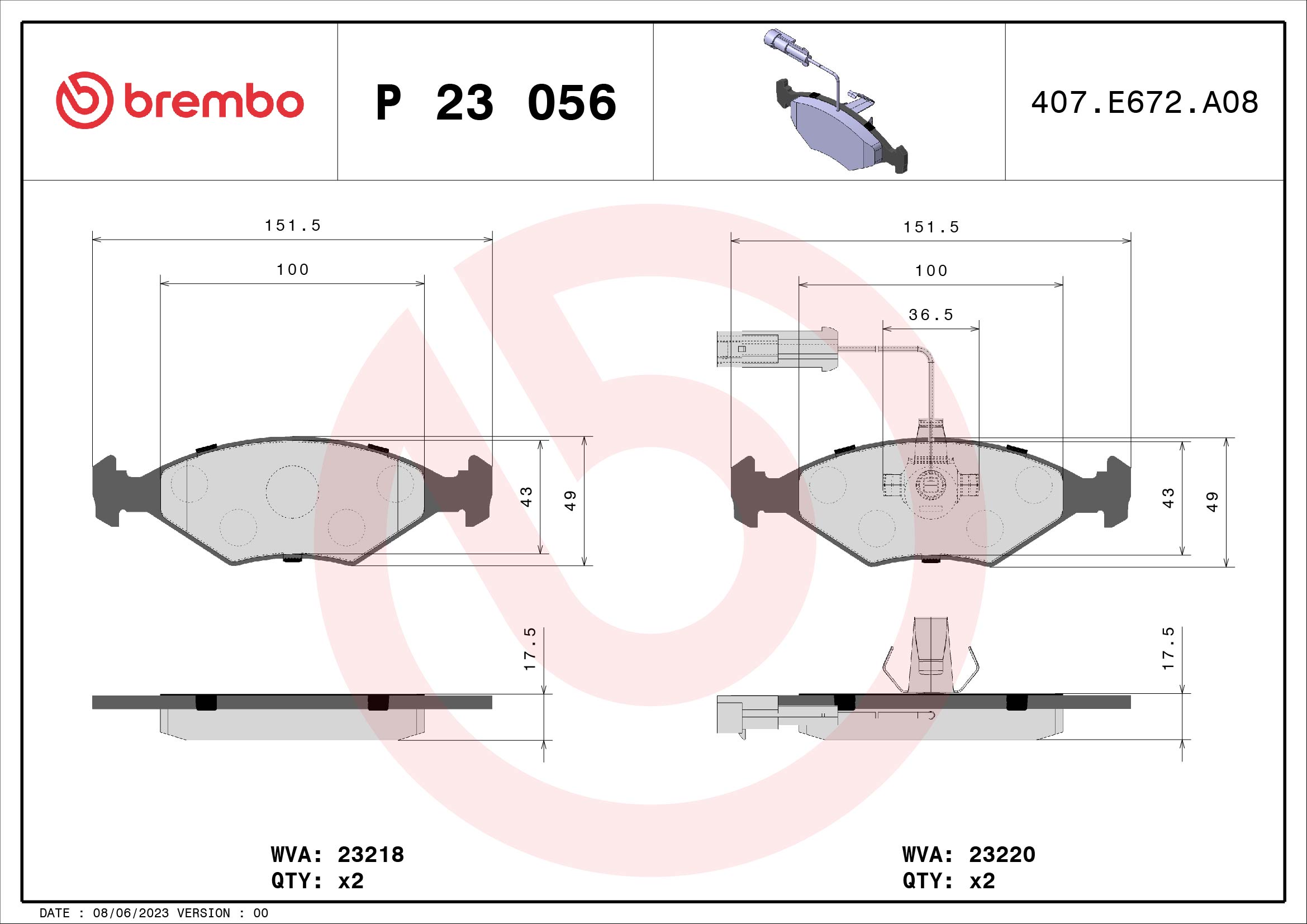 set placute frana,frana disc P 23 056 BREMBO