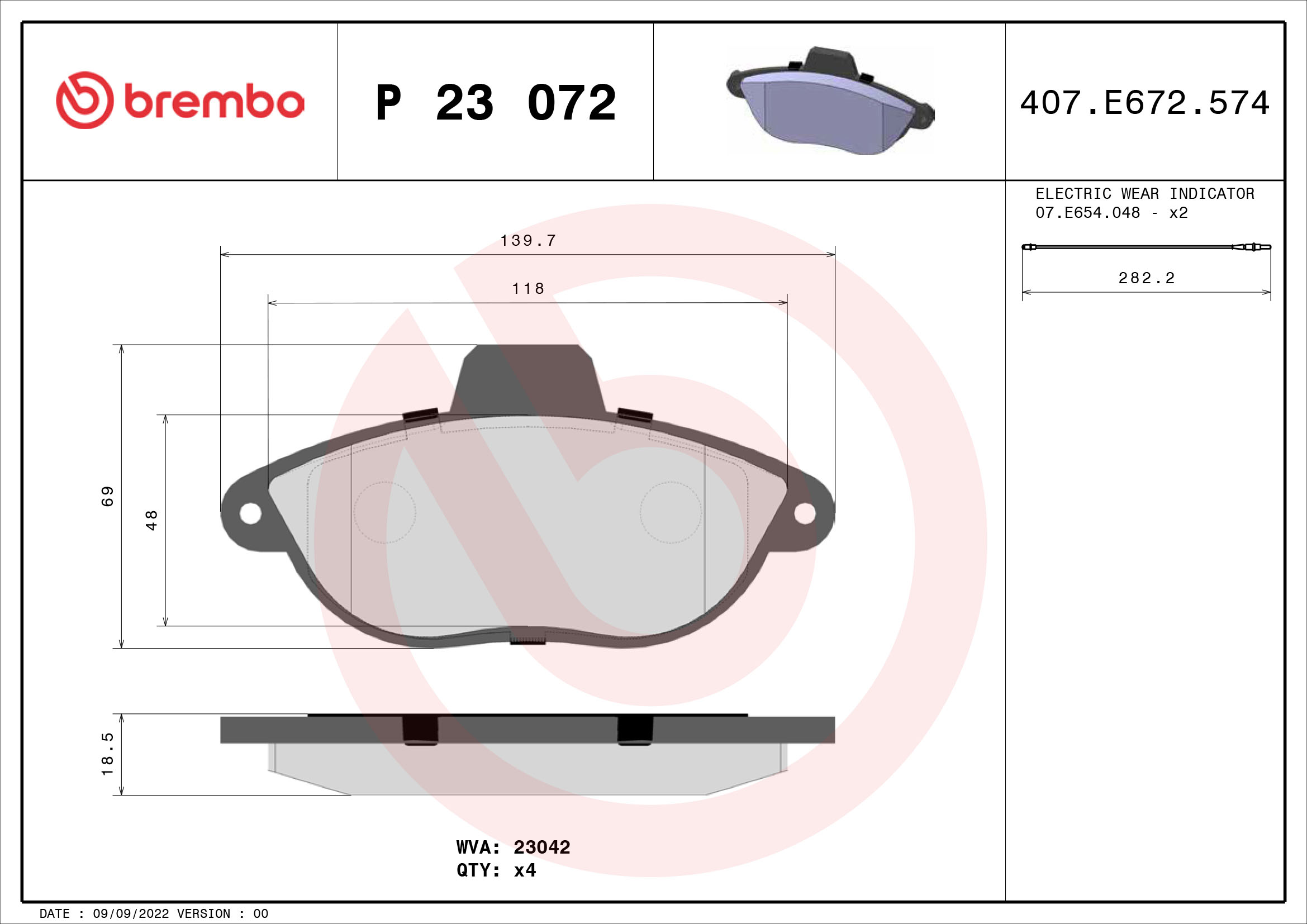 set placute frana,frana disc P 23 072 BREMBO