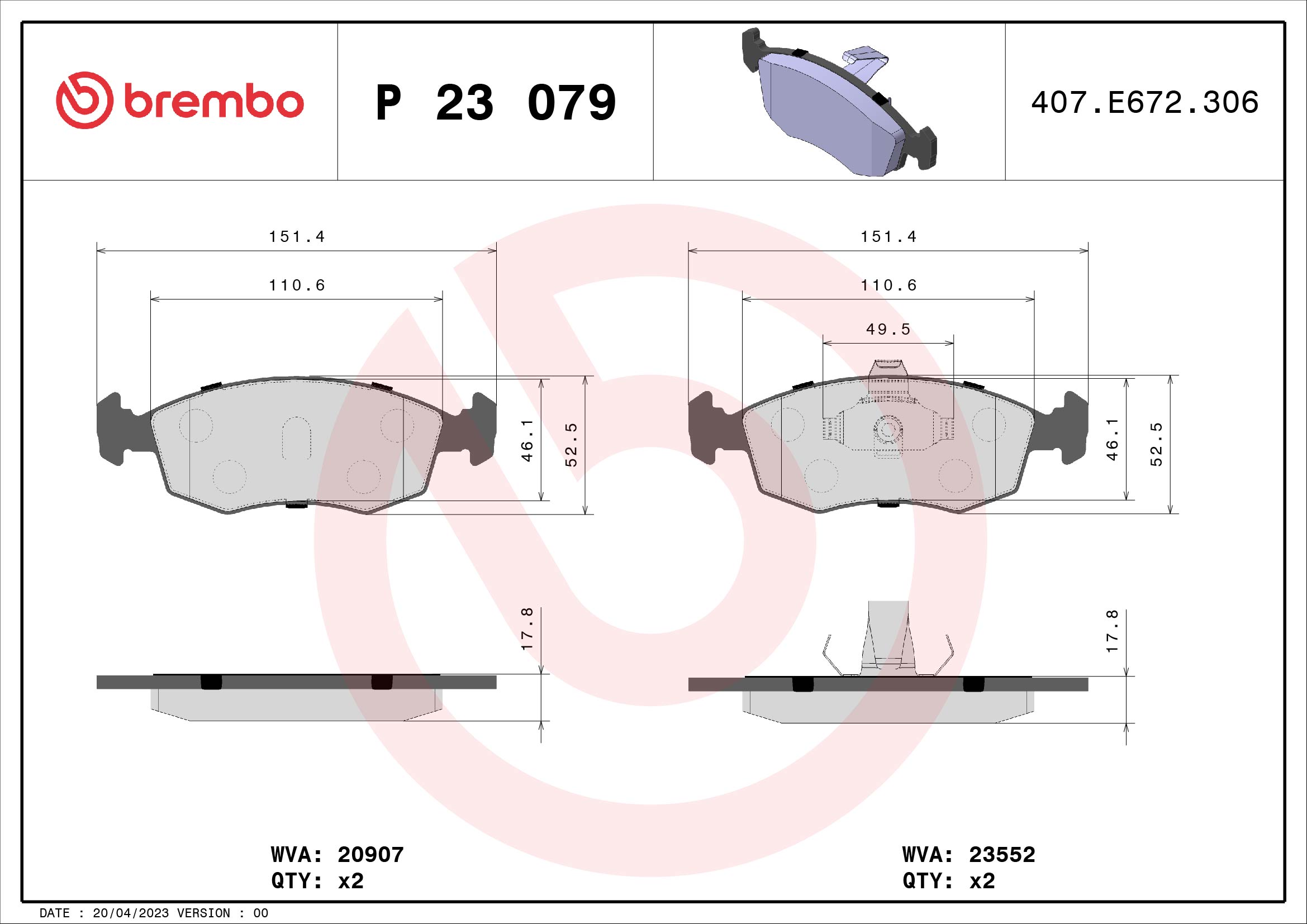 set placute frana,frana disc P 23 079 BREMBO