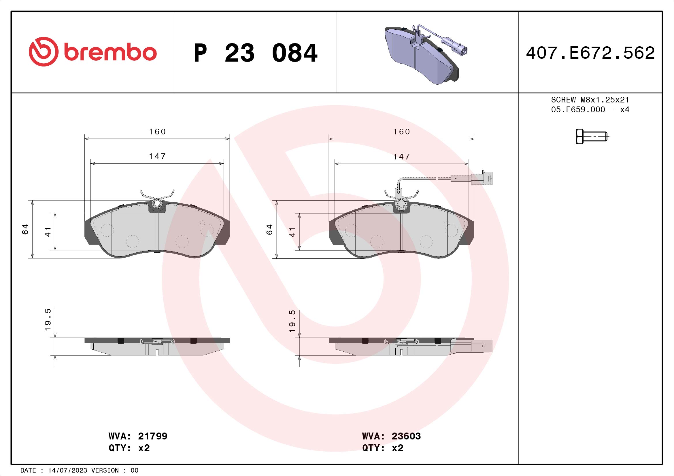 set placute frana,frana disc P 23 084 BREMBO
