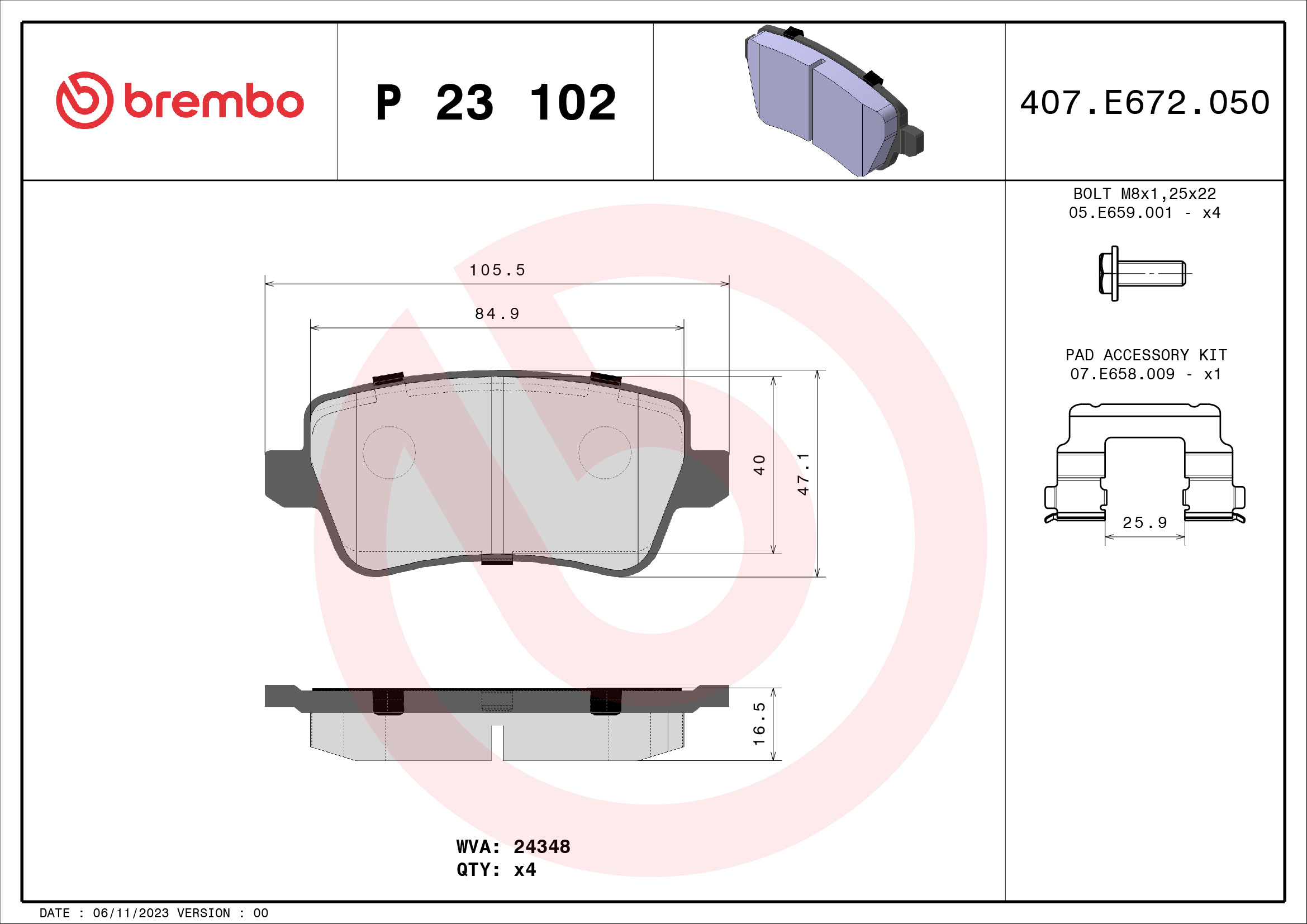 set placute frana,frana disc P 23 102 BREMBO