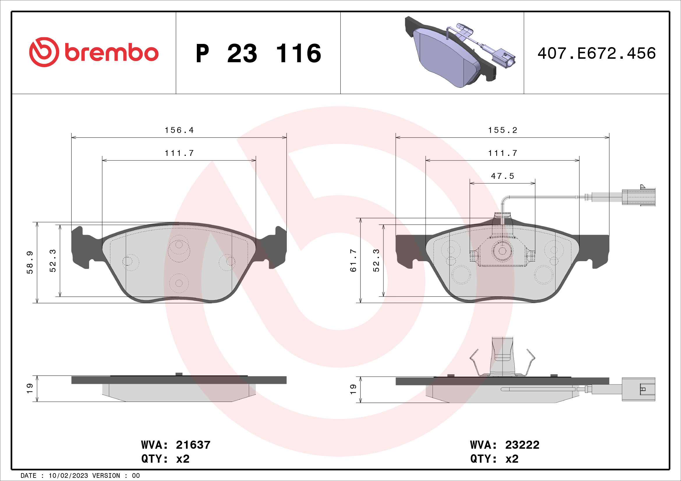 set placute frana,frana disc P 23 116 BREMBO