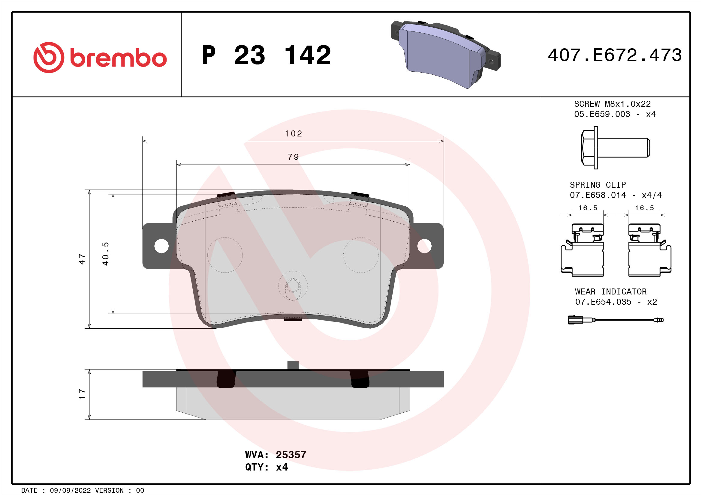 set placute frana,frana disc P 23 142 BREMBO