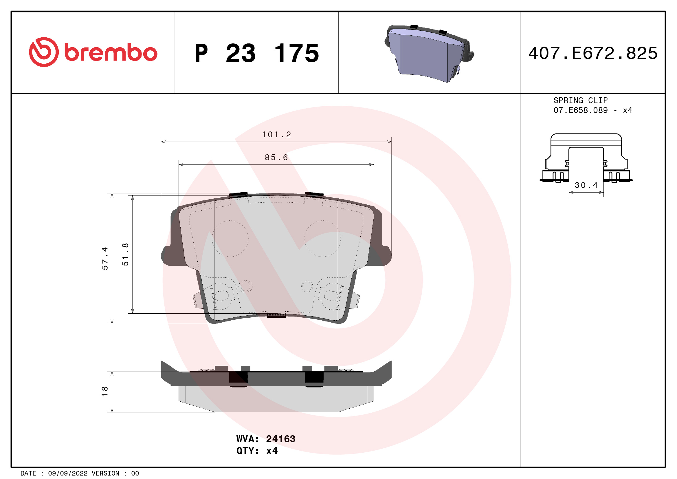 set placute frana,frana disc P 23 175 BREMBO