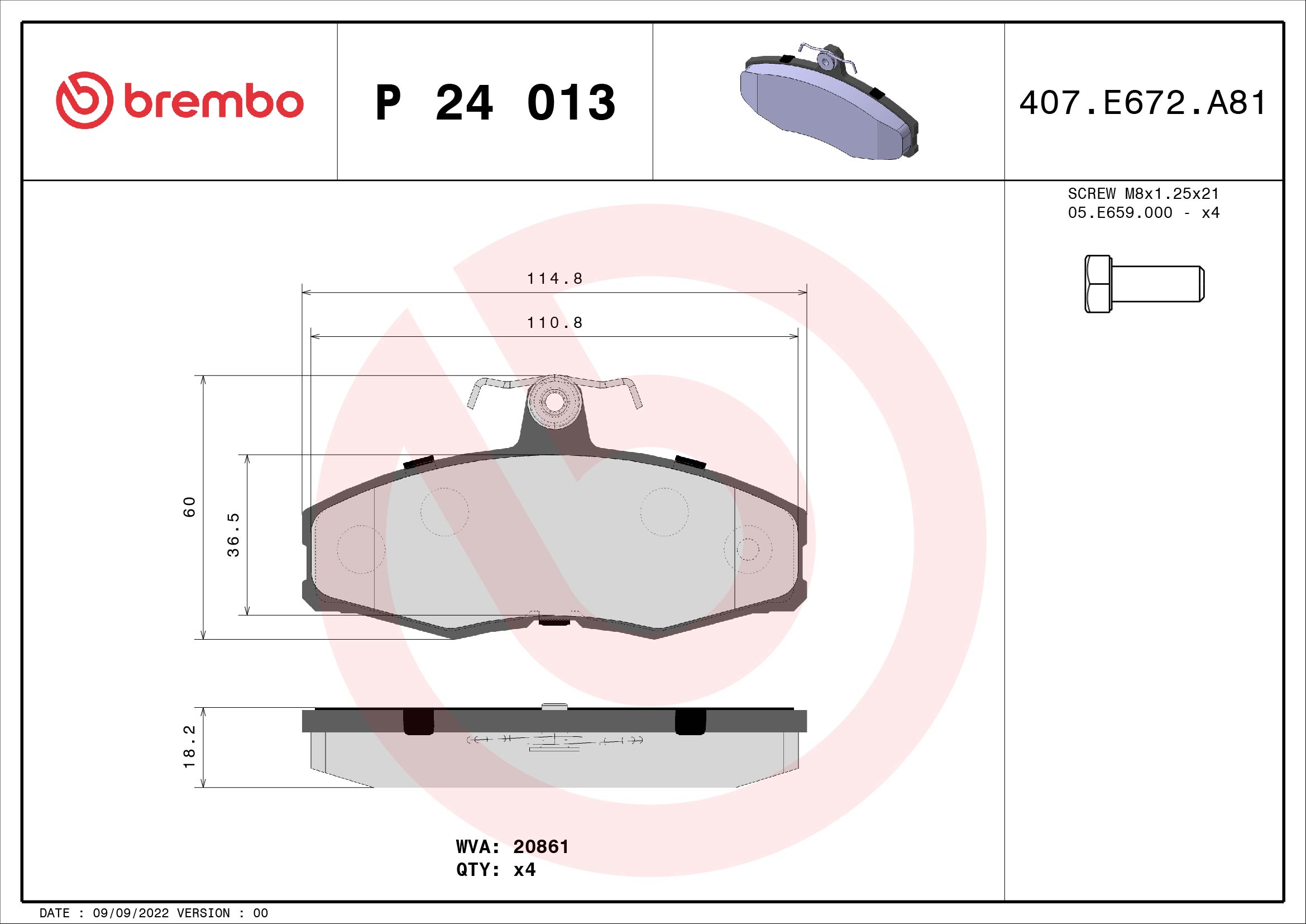 set placute frana,frana disc P 24 013 BREMBO