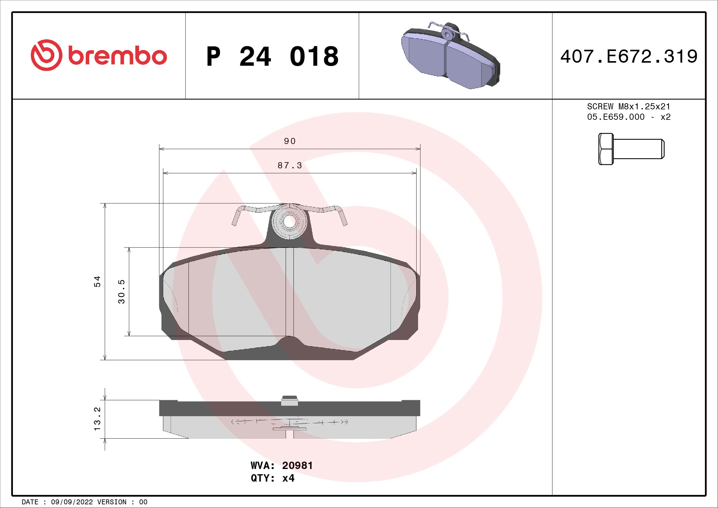 set placute frana,frana disc P 24 018 BREMBO