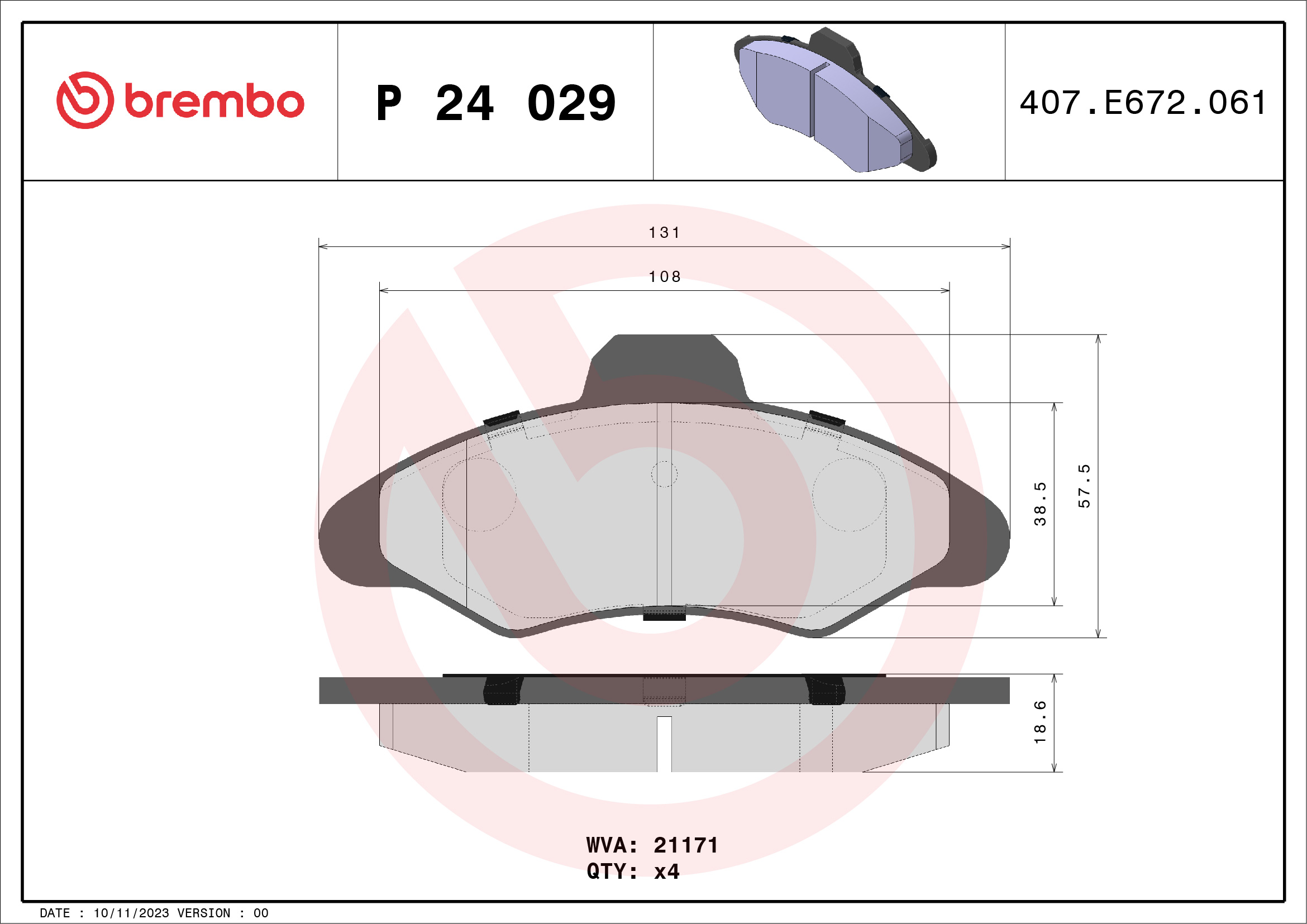 set placute frana,frana disc P 24 029 BREMBO