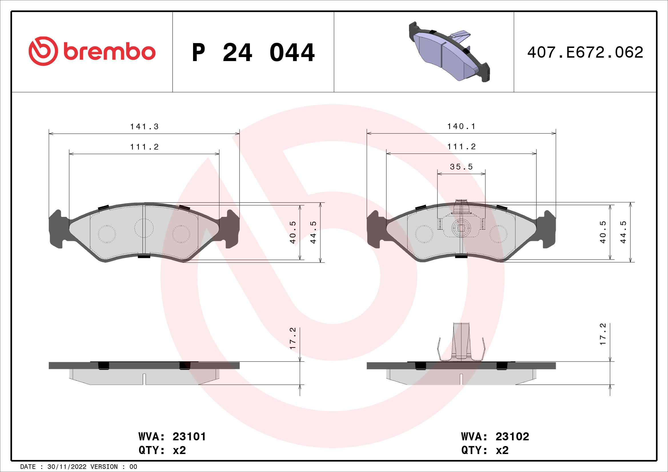 set placute frana,frana disc P 24 044 BREMBO
