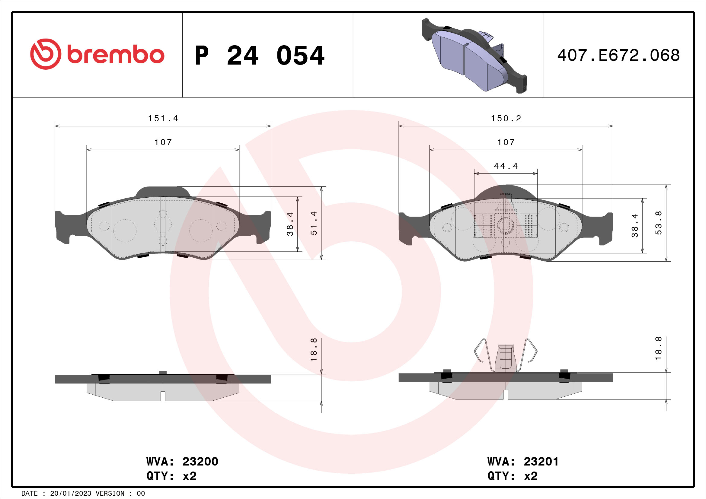 set placute frana,frana disc P 24 054 BREMBO