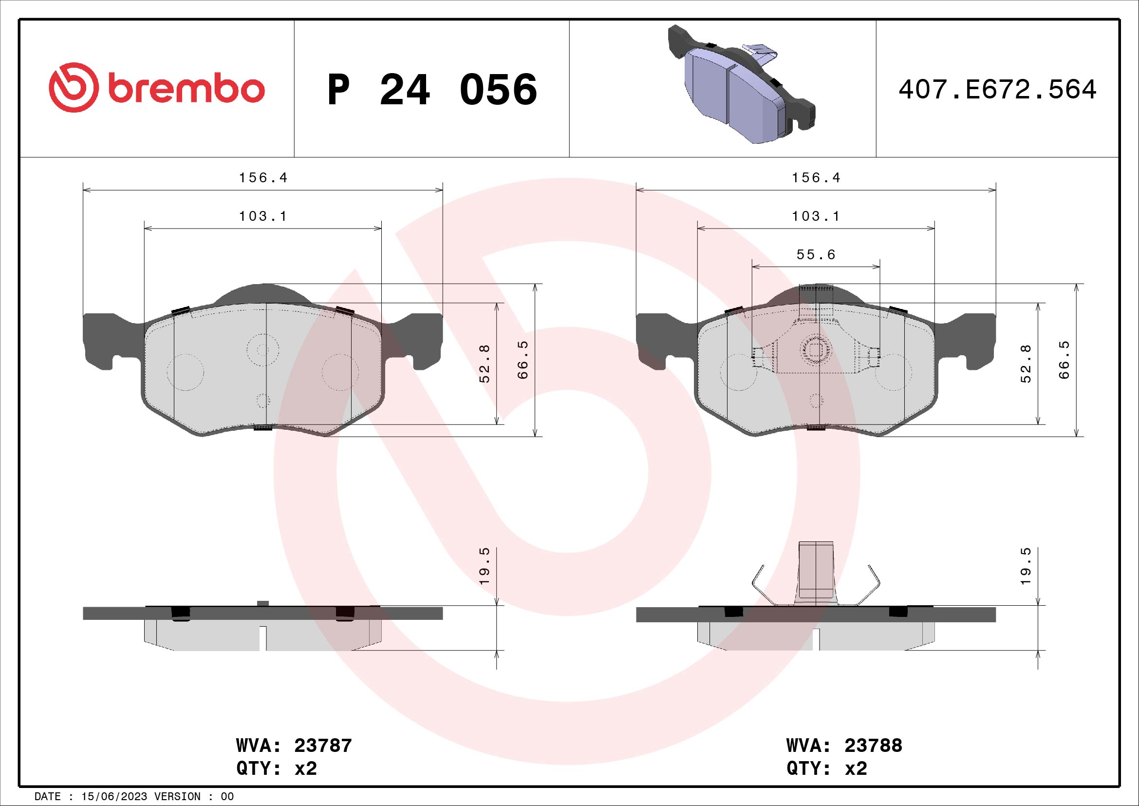 set placute frana,frana disc P 24 056 BREMBO