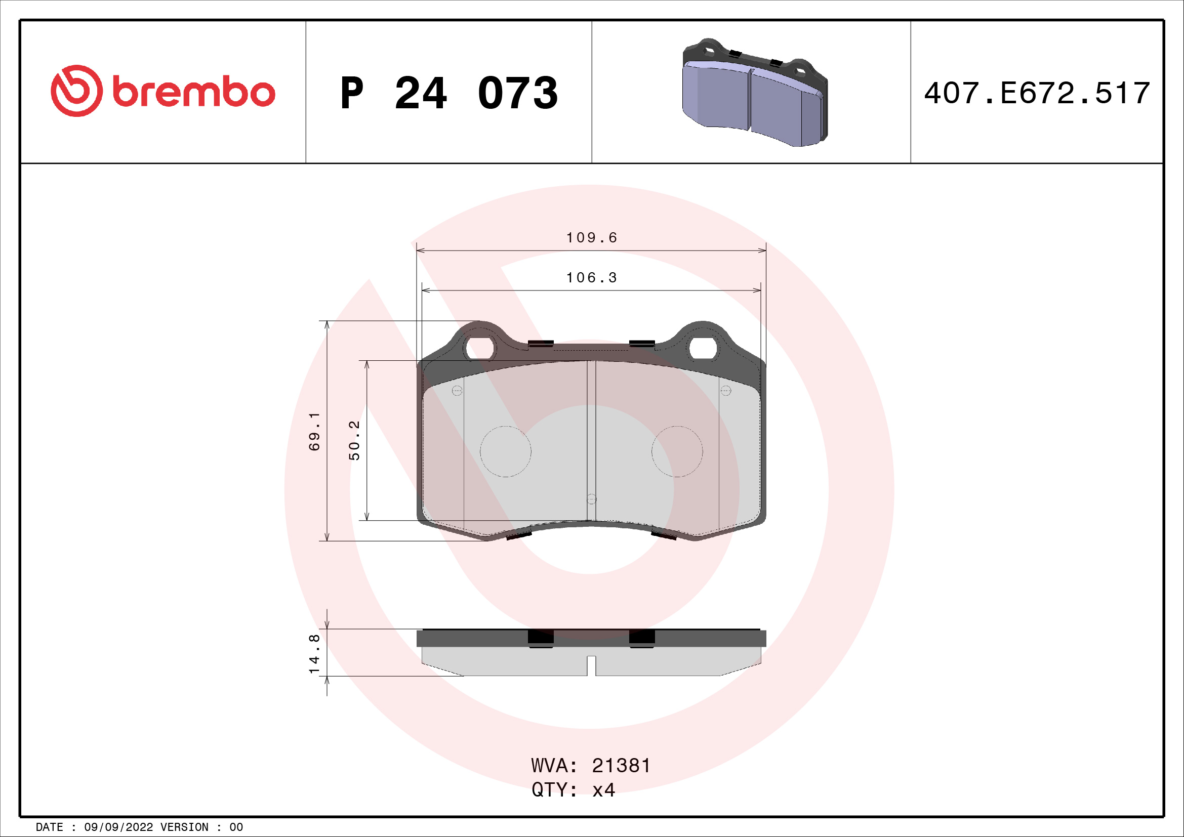 set placute frana,frana disc P 24 073 BREMBO