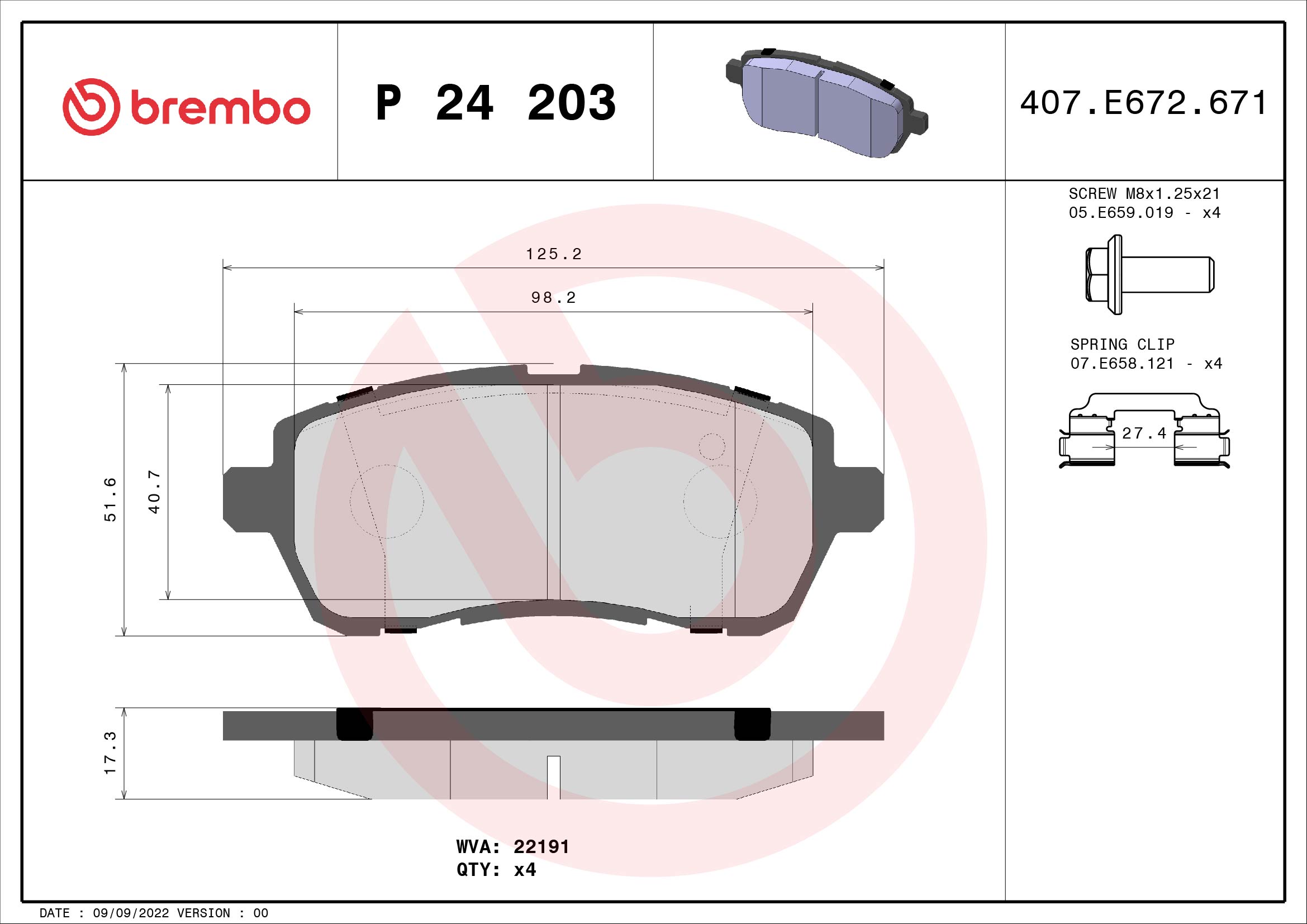 set placute frana,frana disc P 24 203 BREMBO