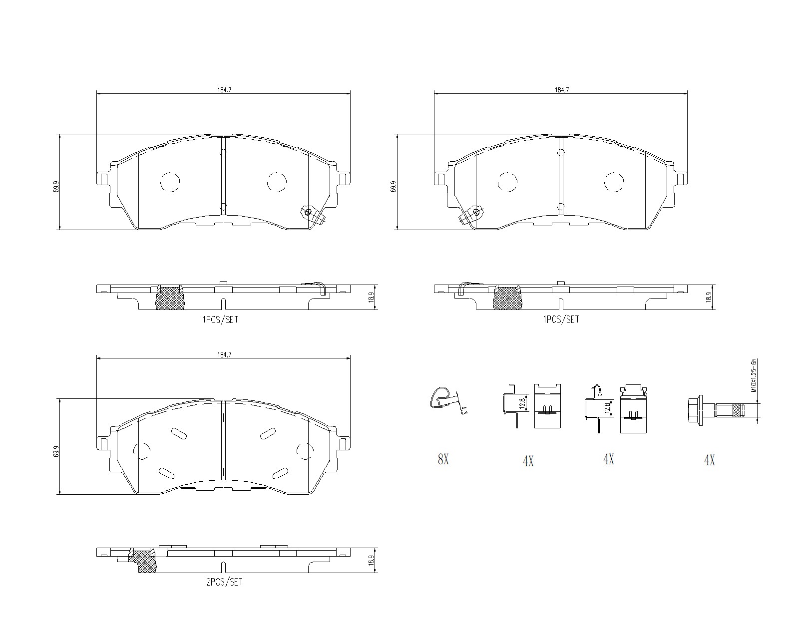 set placute frana,frana disc P 24 225 BREMBO