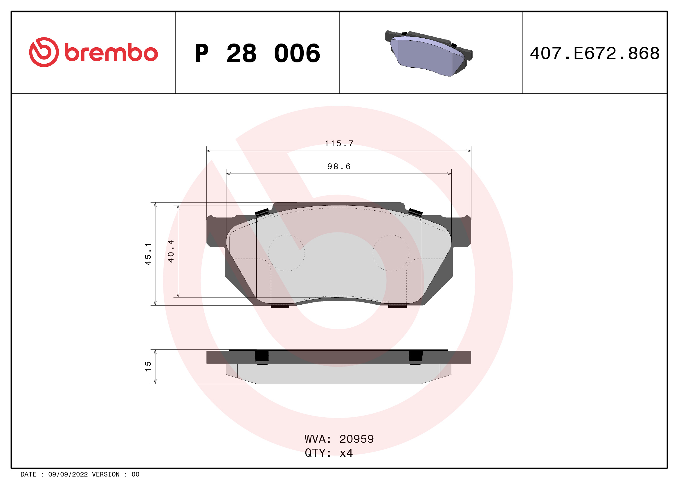 set placute frana,frana disc P 28 006 BREMBO