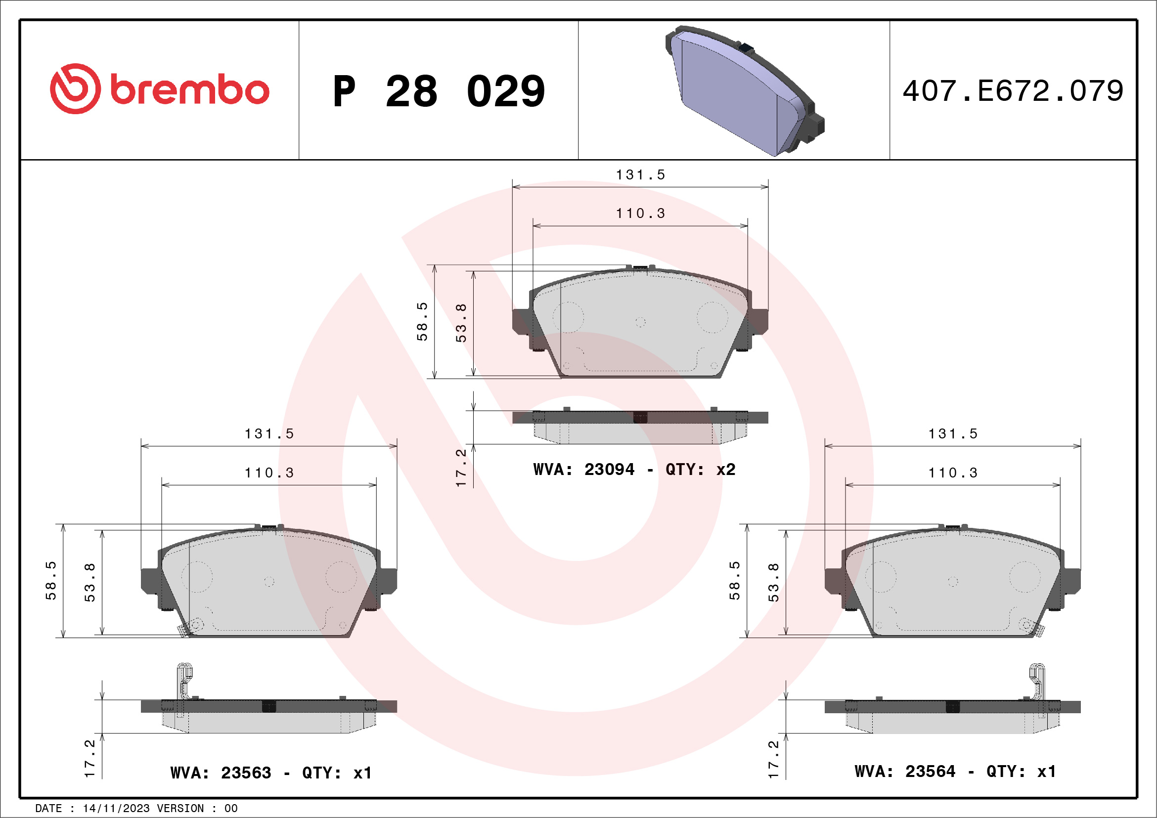 set placute frana,frana disc P 28 029 BREMBO
